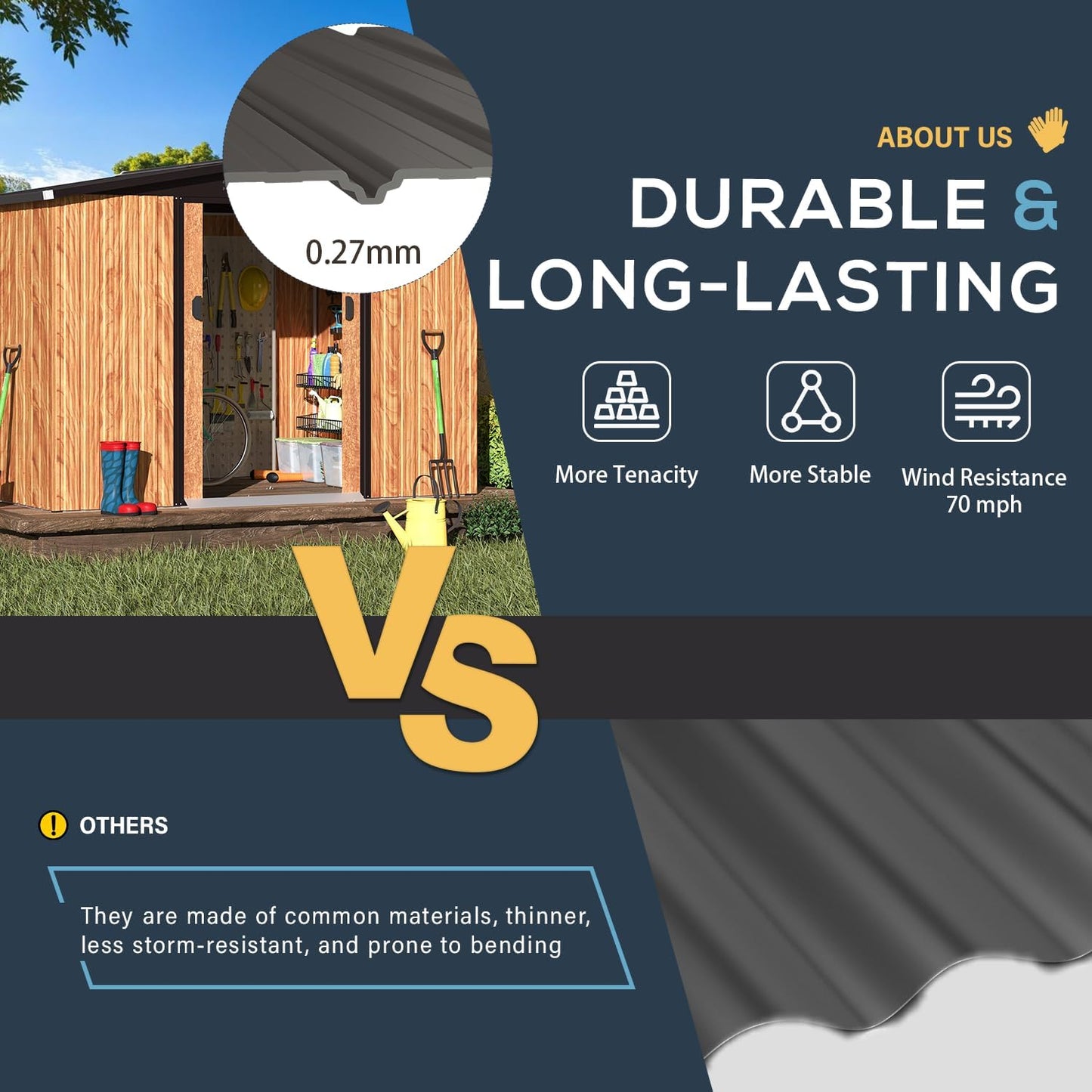 U-MAX Shed 8x6 Woodgrain Outdoor Storage Shed, Metal Outside Storage Garden Sheds & Outdoor Storage with Sliding Doors, 6x8 Tool Shed Outdoor Cabinet for Backyard Lawn and Outside Use