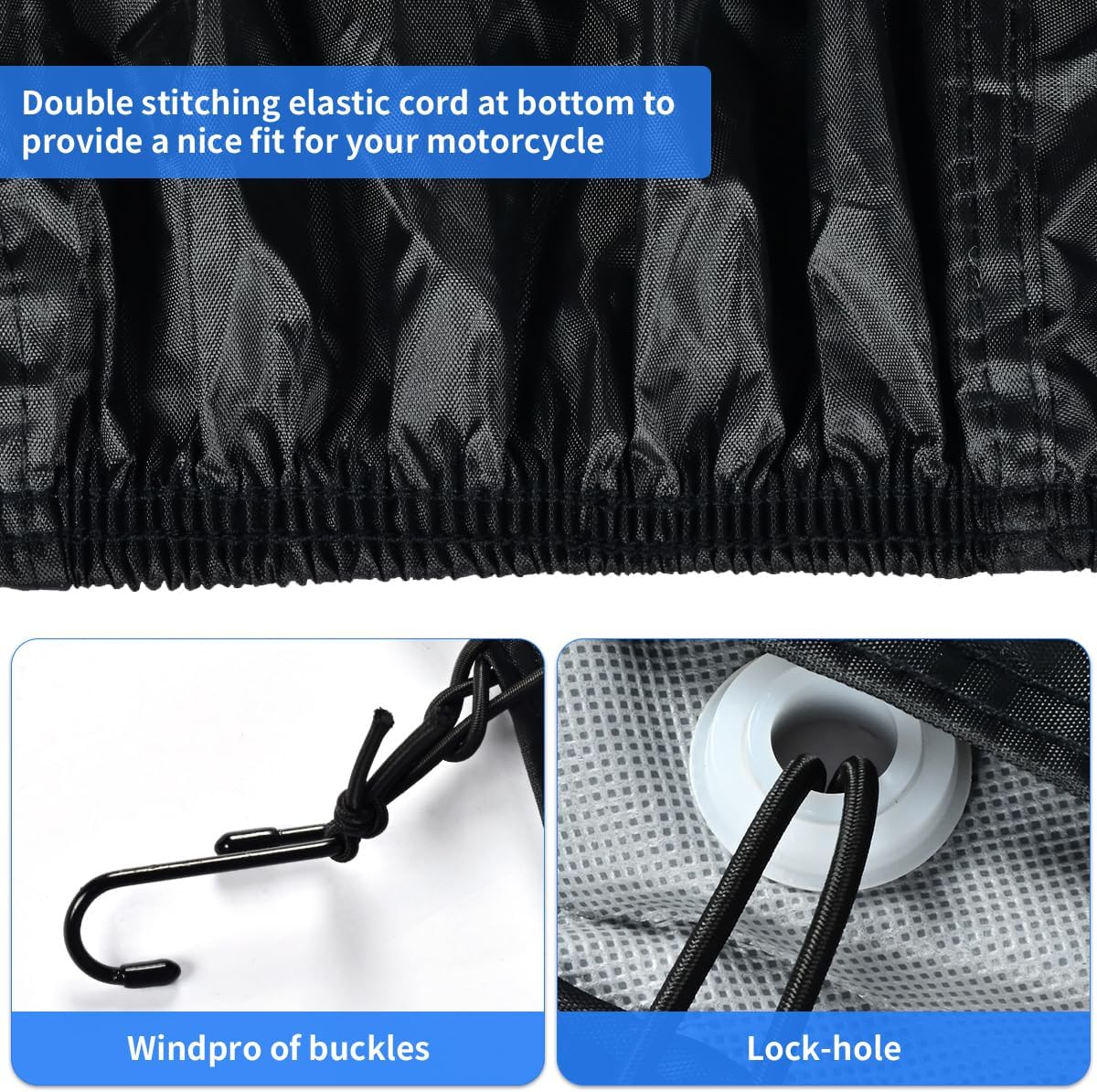 Motorcycle Cover, Motorcycle Cover Waterproof Outdoor with Lock Holes and Inner Flame Retardant Cloth Snow Rain Uv Protection Motorcycle Covers Fit for Harley Davidson Yamaha Etc (Up to 97'' Length)