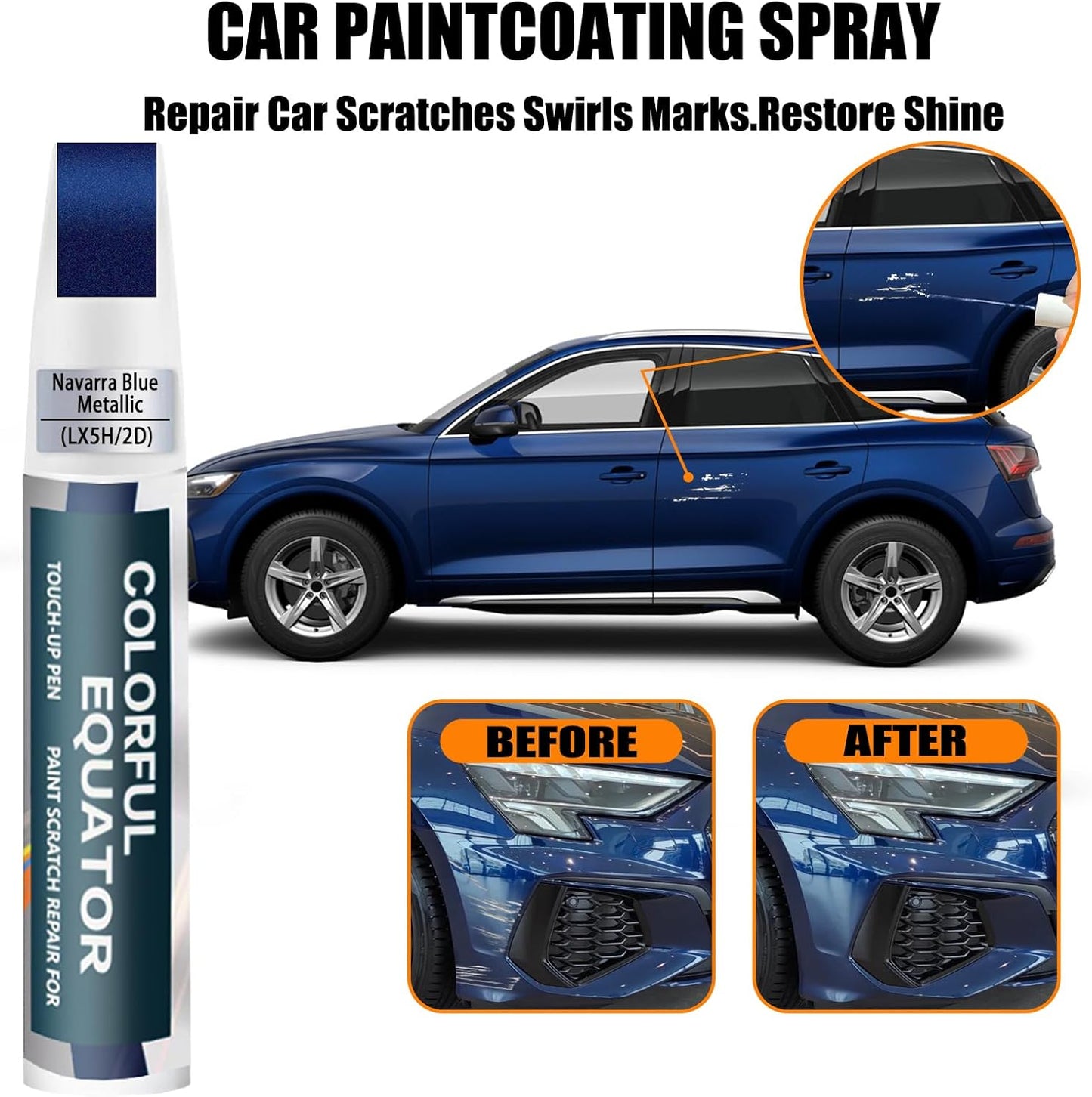 Navarra Blue Metallic(LX5H/2D) Touch Up Paint Compatible with Audi, Car Paint Pen Scratch Repair Two-In-One Touch Up Paint, Premium Car Scratch Remover for Deep Scratches