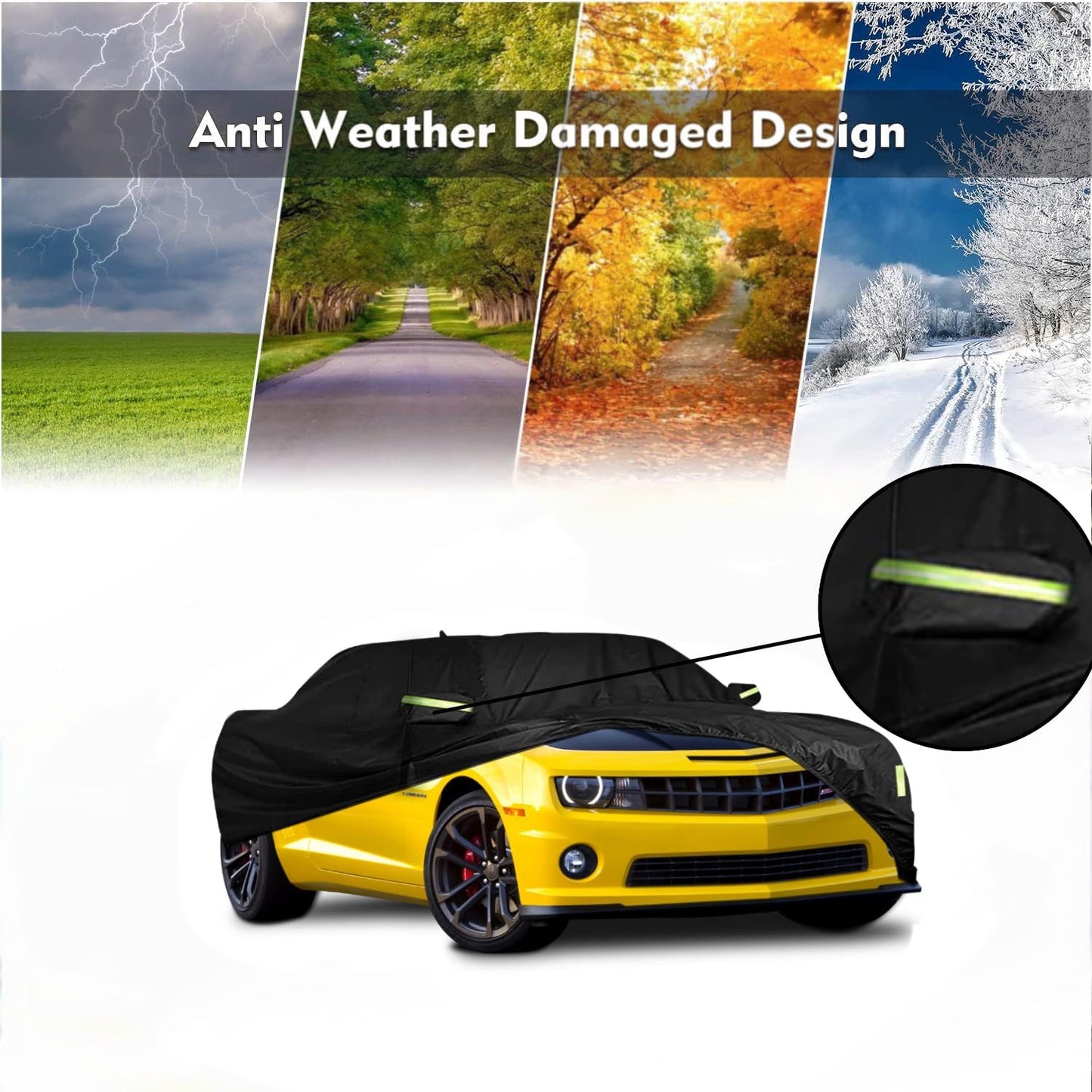 Waterproof Car Cover for Chevrolet Camaro 2010-2022 240T Outdoor Full Car Cover All Weather, 6 Layers All Weather Custom-fit Camaro Car Cover with Zipper Door for Snow Rain Dust Hail Protection