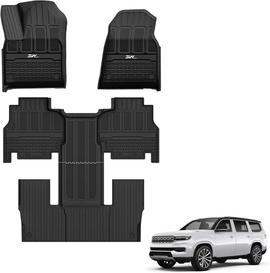 3W Floor Mats Fit for Jeep Grand Wagoneer/Grand Wagoneer L 2022 2023 2024 2025 8 seat (Not Fit for 7 seat), All Weather TPE Floor Liner for 1-3 Rows Full Set Car Mats Black