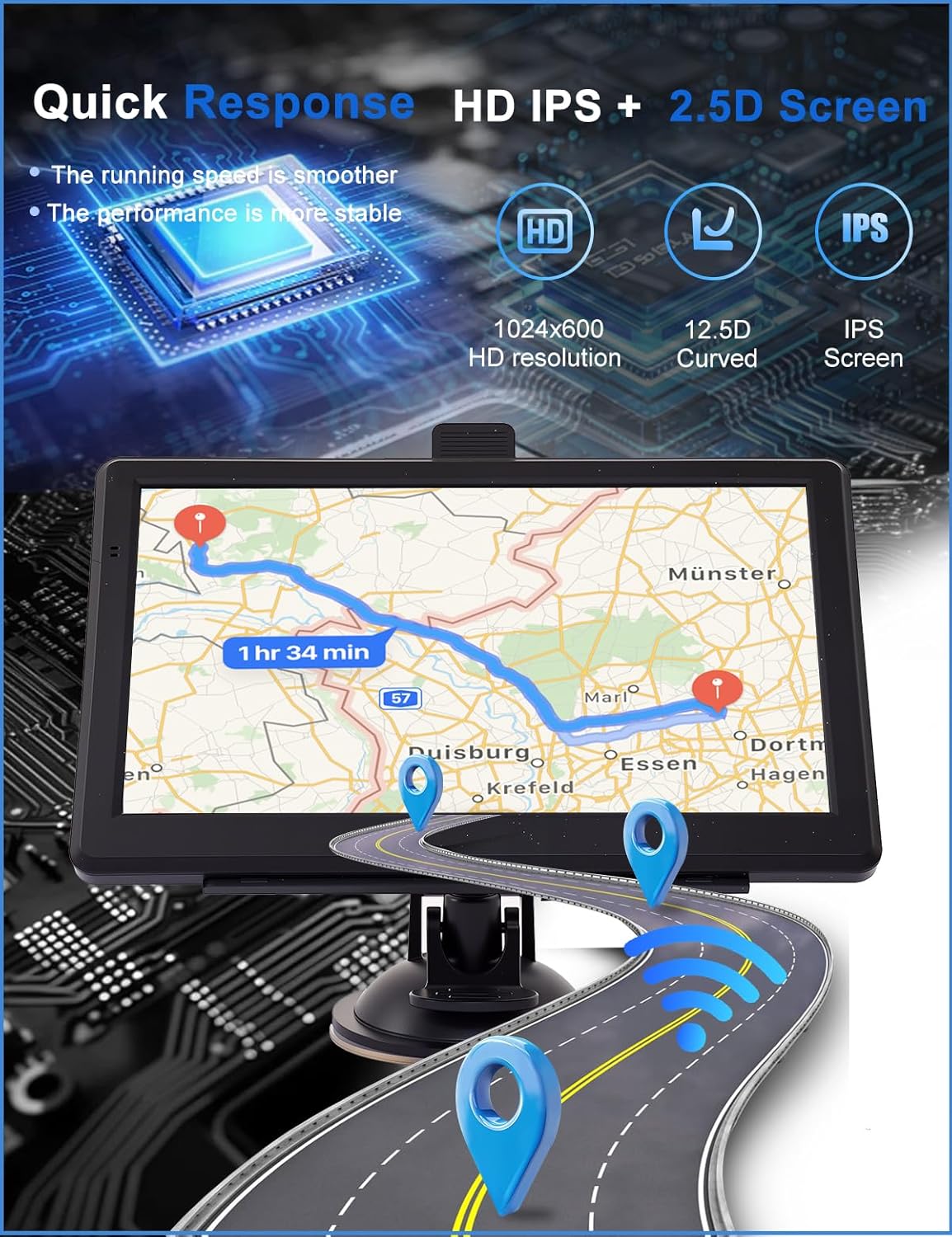 GPS Navigator for Car with 7" Touch Screen & Voice Steering Guidance/Speed/Red Light Warning/Custom Truck Routing,Car GPS Tracker with The Lastest Map-Free Lifetime Updates