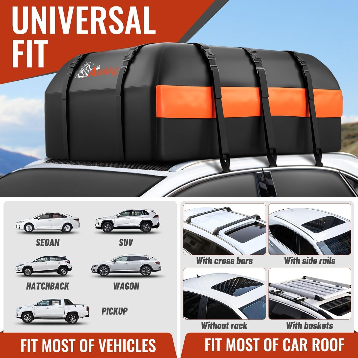 Car Rooftop Cargo Carrier Bag, 20 Cubic Feet Waterproof Heavy Duty 840D Car Roof Bag for All Vehicle with/Without Racks - Anti-Slip Mat, 6 Door Hooks, Storage Bag, 2 Extra Straps, Luggage Lock