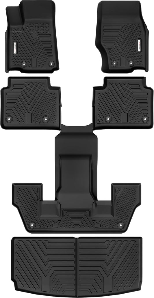 YITAMOTOR Floor Mats & Cargo Liner Fit for Jeep Grand Cherokee L 2021-2025 6 Seat, TPE All Weather Custom Fit Floor Liner for 1-3 Rows and Trunk Full Set Mats Automotive, Black(Without Center Console)