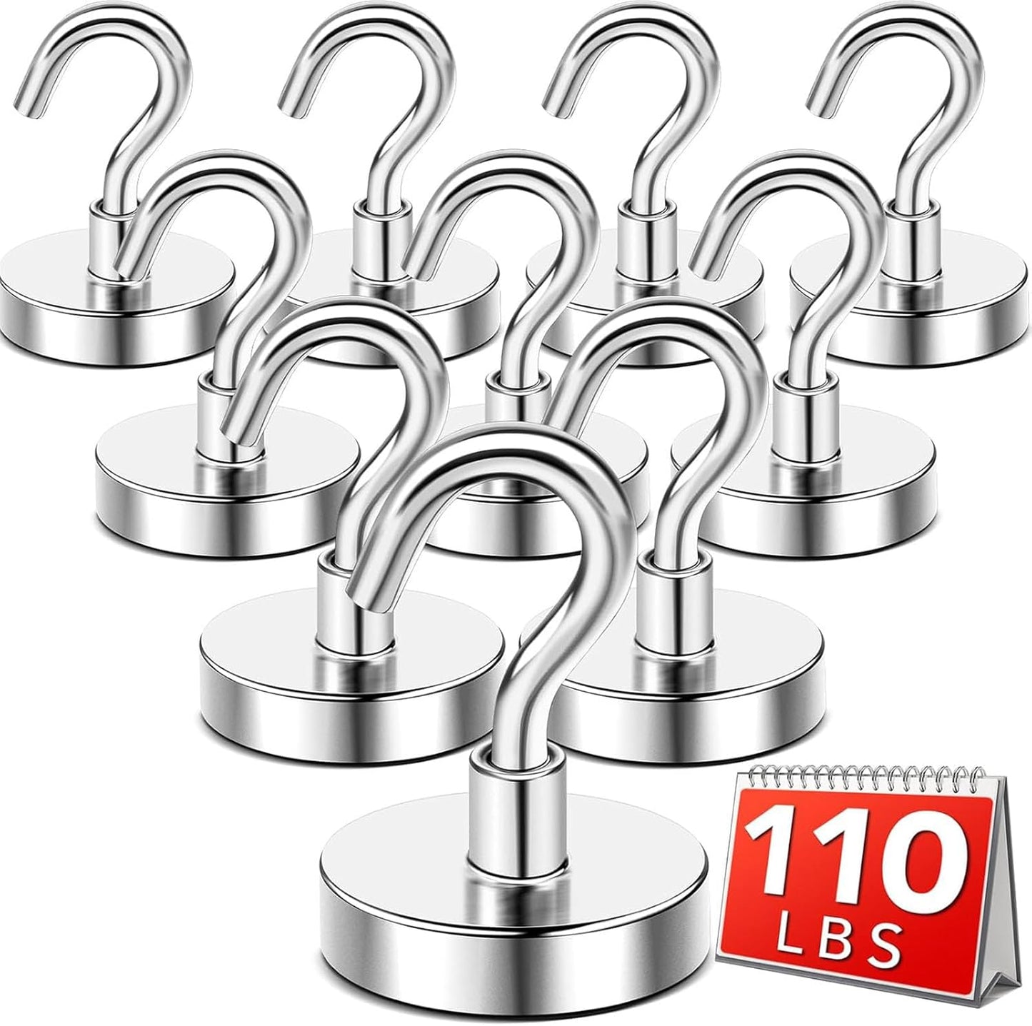 DIYMAG Magnetic Hooks,110 lb Heavy Duty Strong Magnet with Hook for Hanging Rare Earth Neodymium Magnet for Fridge Kitchen Cruise Grill Garage and Storage 12 Packs