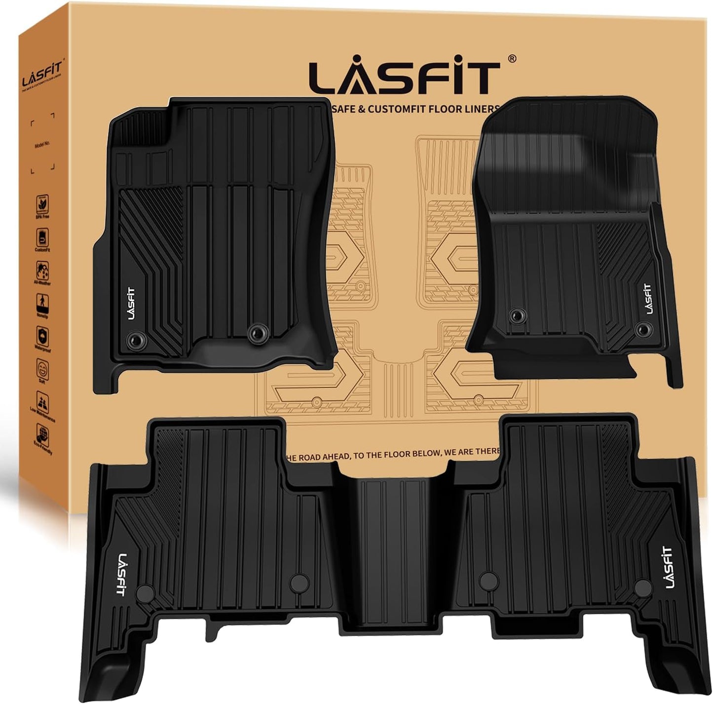 LASFIT Floor Mats for Toyota 4Runner 2013-2024 (Fit 7 Seats&5 Seats) & for Lexus GX460 2014-2023, All Weather TPE Custom Fit Floor Liner for 4 Runner 5th gen Front & Rear 2 Row Car Mats, Black