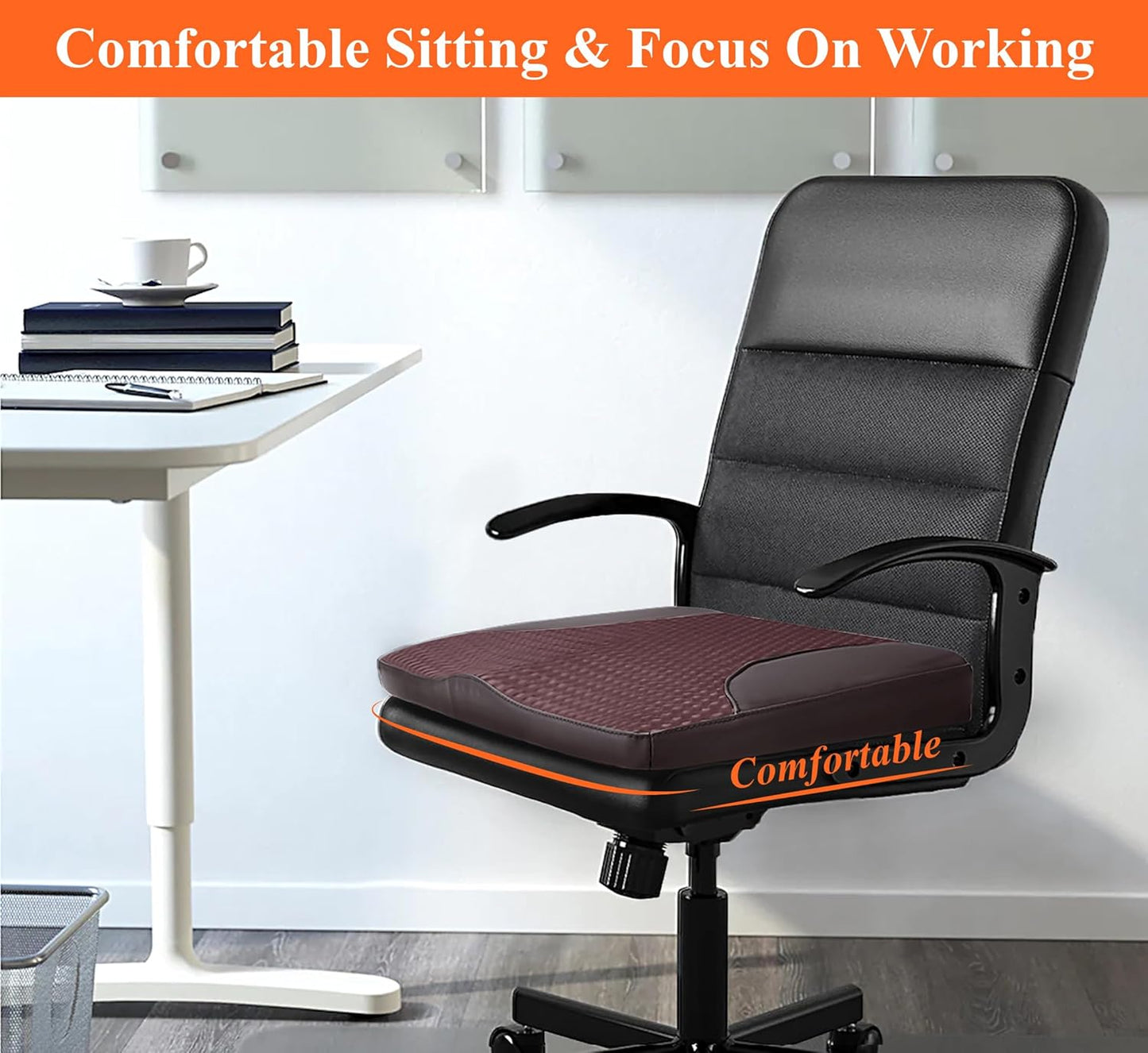 kingphenix Premium Car Seat Cushion, Memory Foam Driver Seat Cushion to Improve Driving View- Coccyx & Lower Back Pain Relief- Seat Cushion for Car, Truck, Office Chair (Brown Mesh Cloth)