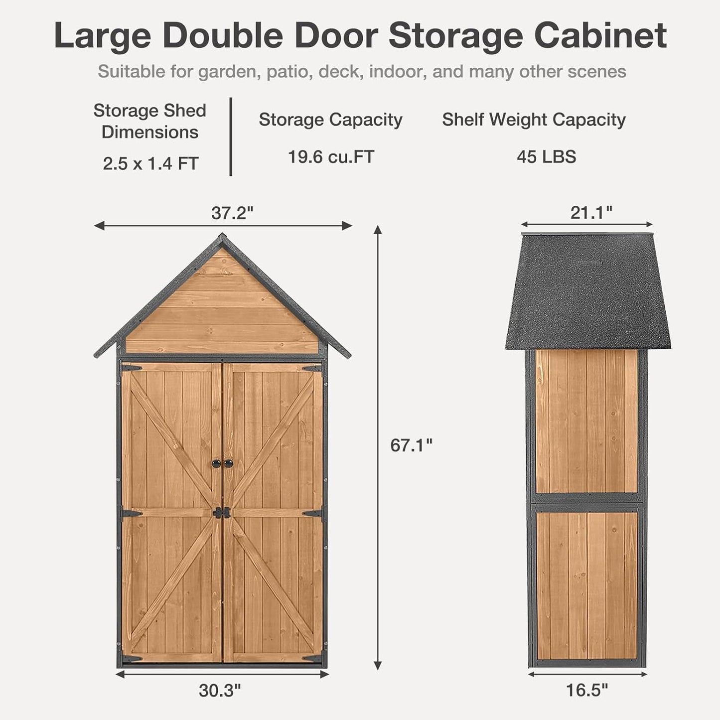 Outdoor Storage Shed with Floor and Waterproof Roof - Metal Framed Tool Cabinet with Adjustable Shelves - Double Lockable Doors for Backyard, Garden, Patio (Brown)