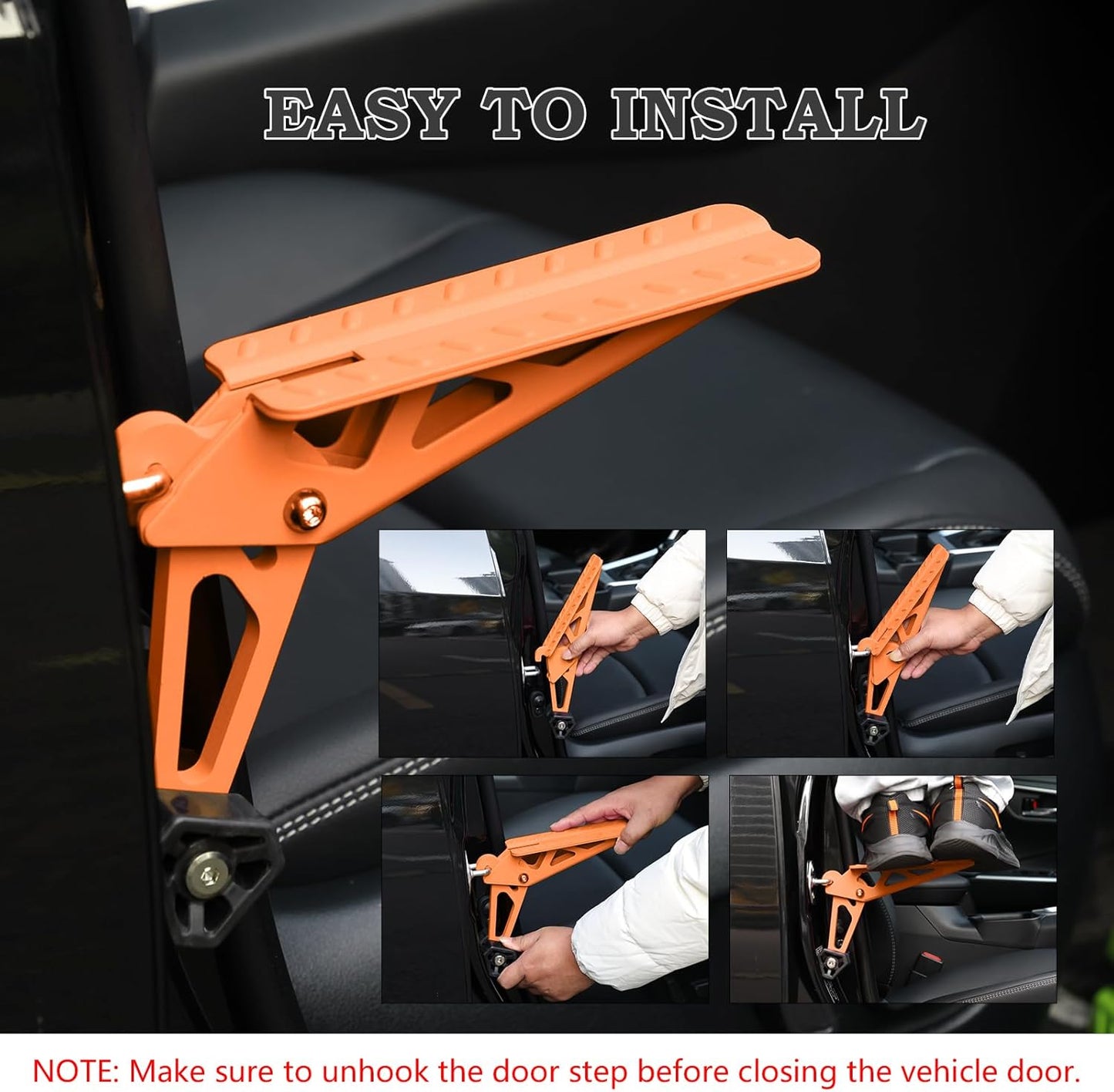 COWVIE Foldable Car Door Step Stand Pedal - Access to Vehicle's Top Roof Both Feet Stand Pedal Ladder for Most SUV Truck Jeep Orange