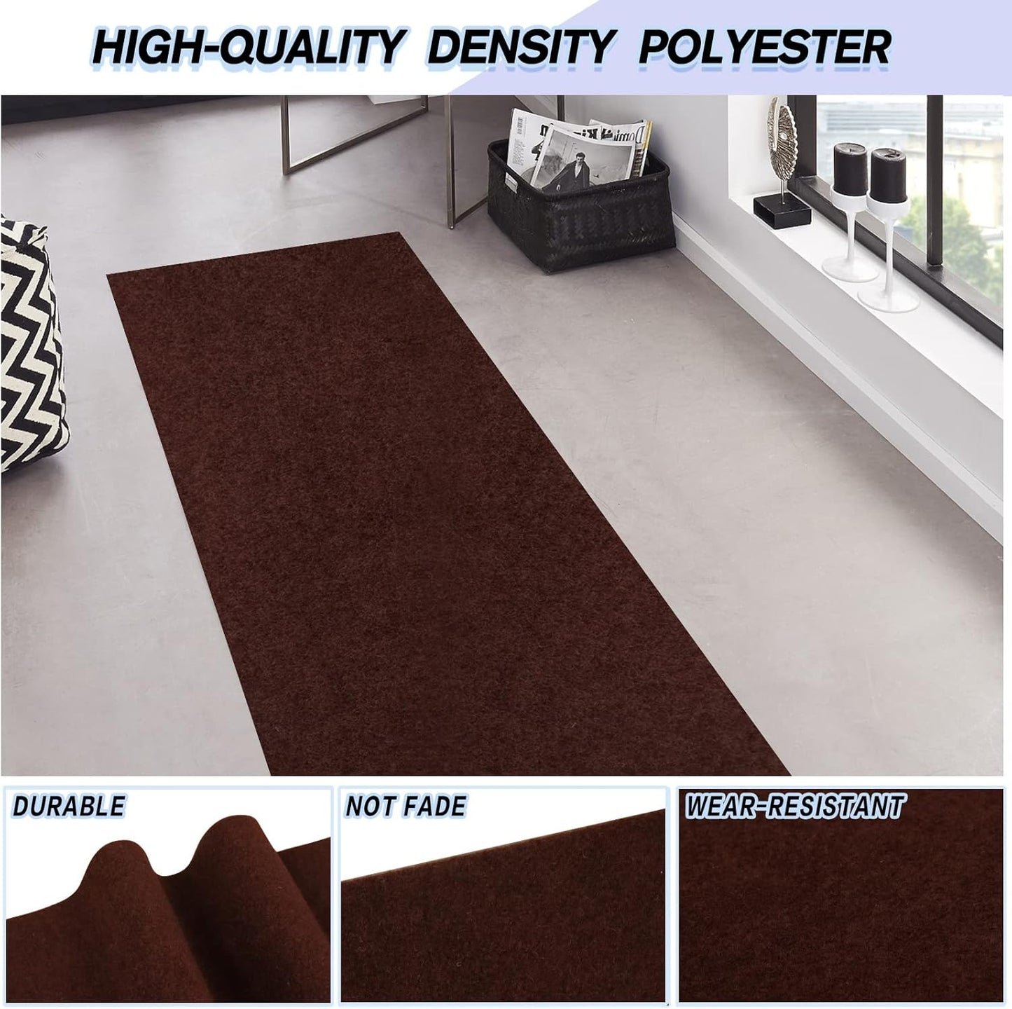 Custom Size Backed Non-Slip Area Rugs Runner, Easy Clean, Waterproof Runner Rugs for Hallway Entryway, Kitchen, Laundry, 3FT x 59FT, Brown