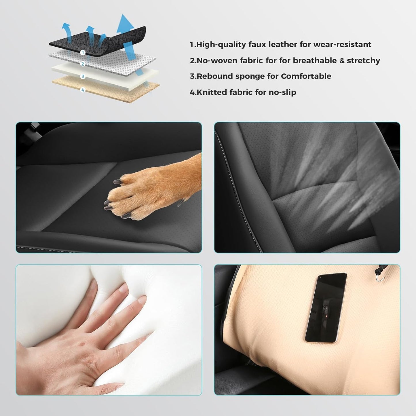 Custom for Honda Pilot Seat Covers - Car Seat Protectors Full Set for Pilot LX EX 2016 2017 2018 2019 2020 2021 2022-8 Seats,Faux Leather Full Coverage Waterproof, Black