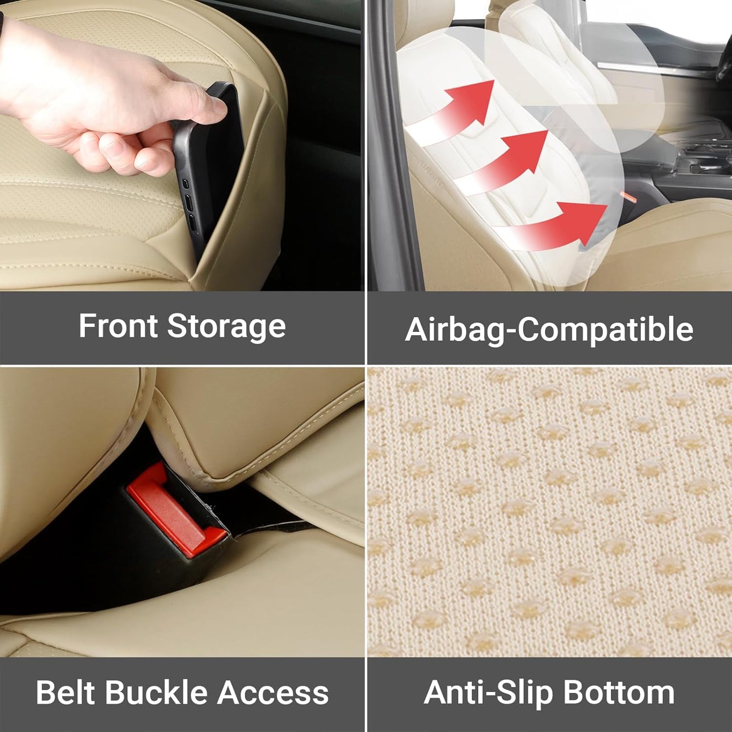 Coverland Custom Car Seat Covers Compatible with 2007-2013 Sierra 1500 Extended Cab - Premium Leather Non-Slip Waterproof Cover Interior Protector Full Set-Beige [See Size Chart-Size X115]