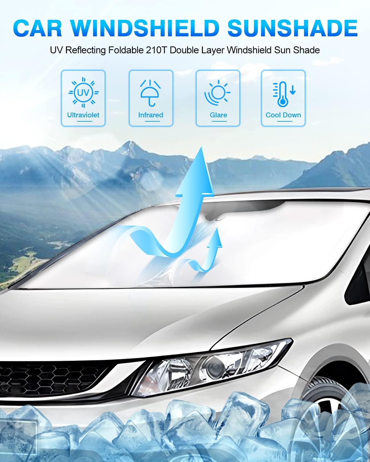 KUST Windshield Sun Shade for 2019-2024 2025 Audi A7 Accessories Window Shade Sun Visor Cover Foldable Blocks UV Rays Keep Your Car Cooler