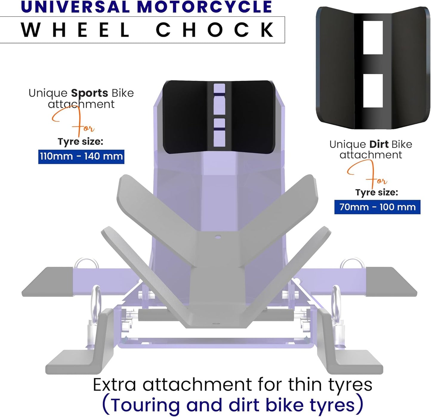 GRAND PITSTOP Universal Wheel Chock for Motorcycle Stand for Trailer Completely Adjustable Detachable Foldable Wheel Chock (Blue)