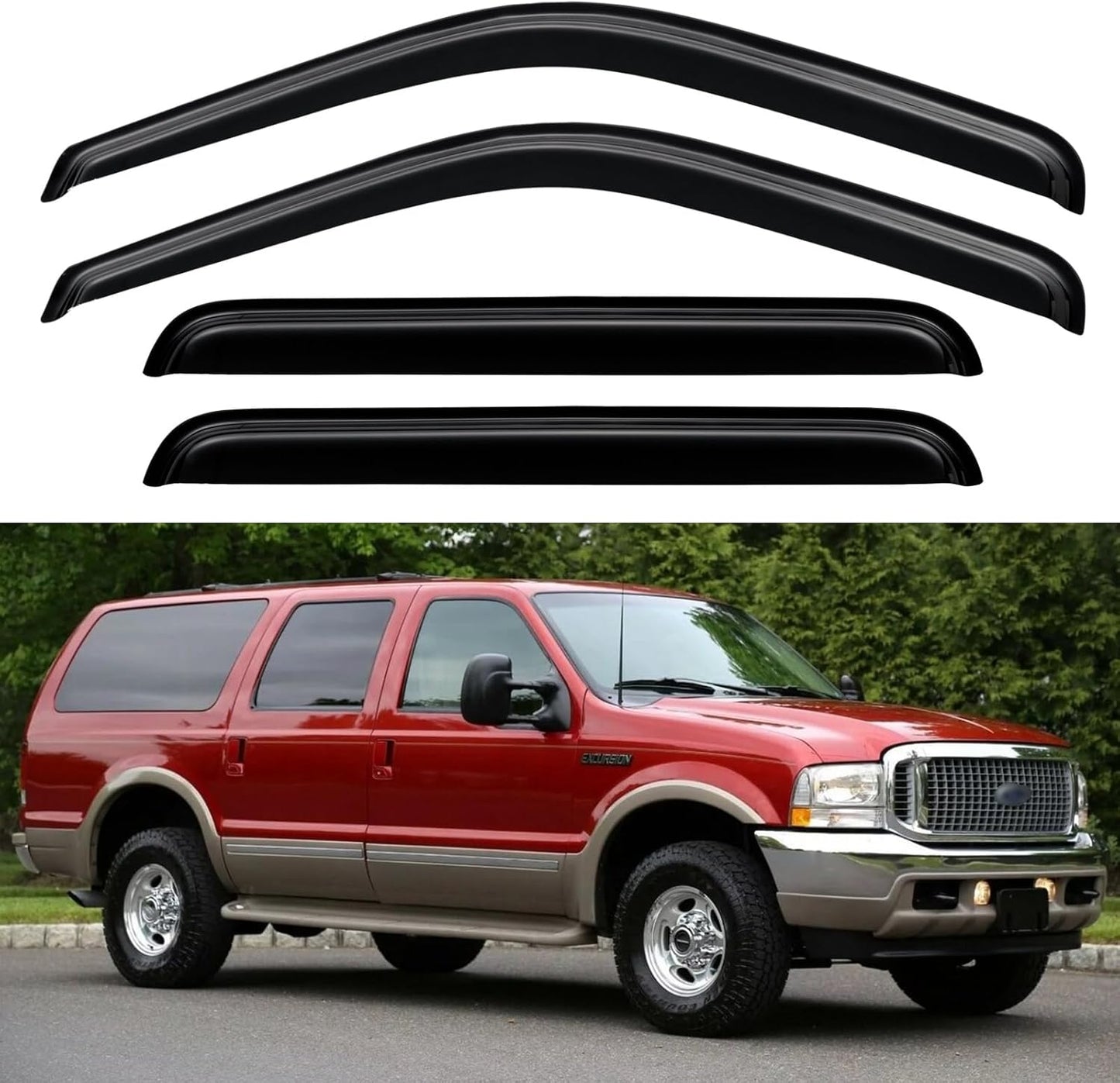 Window Visors Rain Guards for 2000 2001 2002 2003 2004 2005 Ford Excursion, Out-Channel Window Vent Wind Deflectors Visors Shades for 00 01 02 03 04 05 Ford Excursion