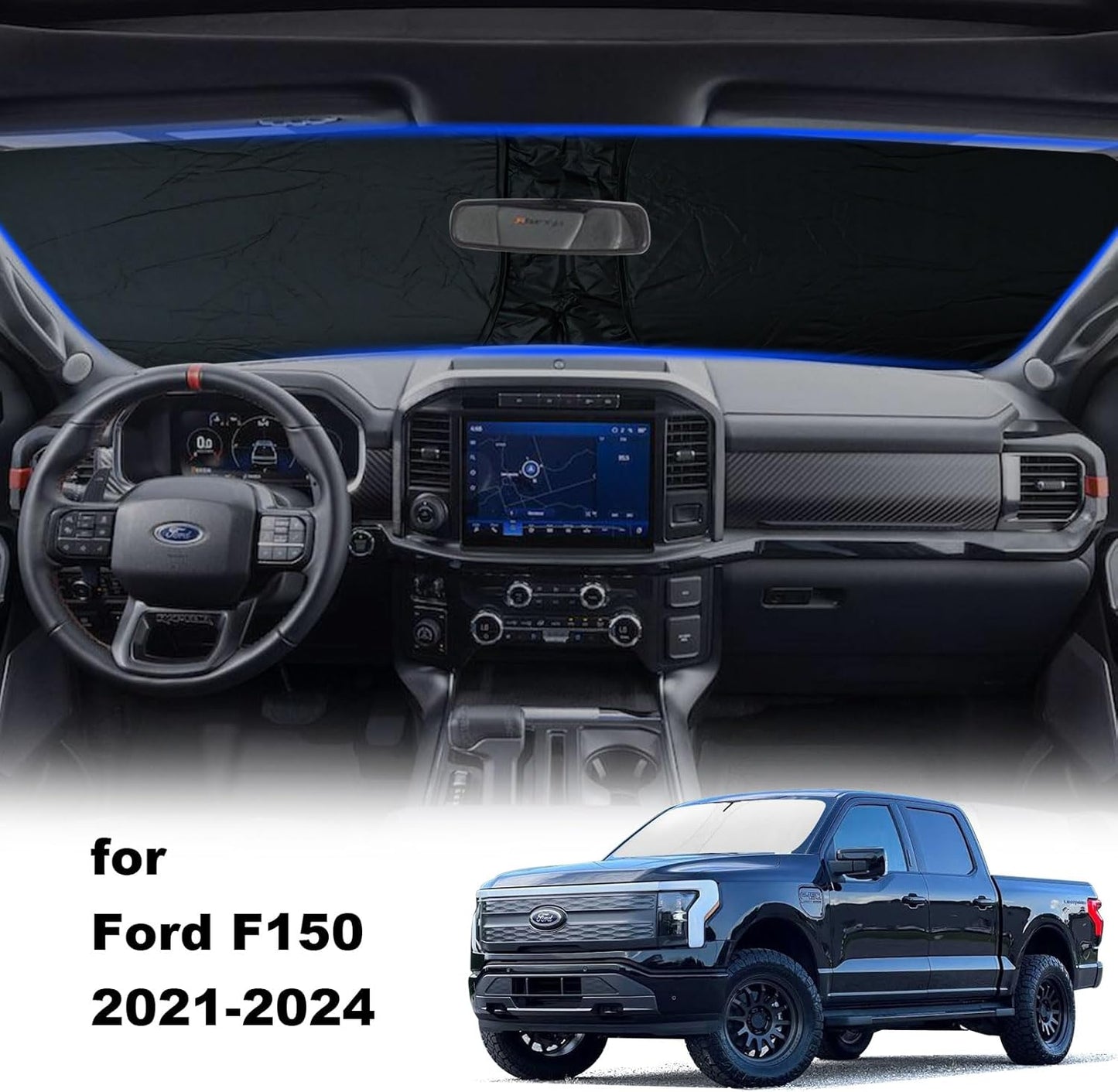 2025 Upgrade Front Windshield Sunshade fit for Ford F150 2021-2025 Foldable Car Shade 240T Reflective Polyester Ford F-150 Lariat King Ranch Platinum XL XLT Limited Raptor Accessories |Keep Cool|