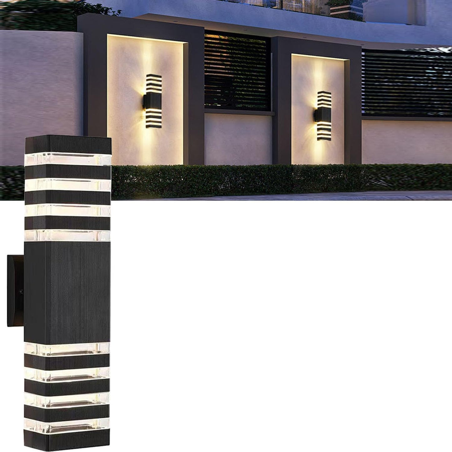 18inch LED Square Up & Down Wall Lights,24W Outdoor Wall Light 4000K Day White Aluminum Body Waterproof IP65 LED Exterior Light Fixtures Wall Mount for House Patio Garage Garden. (A-1 Pack)