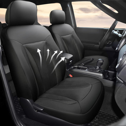 GIANT PANDA 2 Pack Front Mesh Seat Covers Custom Fit Toyota Tacoma 2016 2017 2018 2019 2020 2021 2022 2023 2024 2025 Double & Crew Cab SR,SR5,Limited,TRD Pro,TRD Sport TRD Off-Road,Faux Leather(Black)