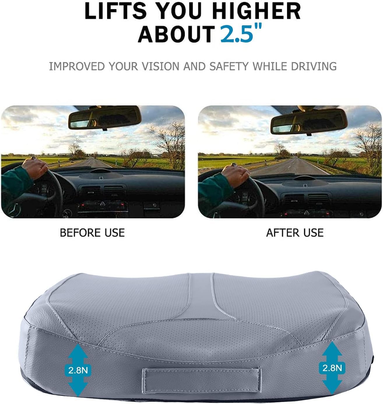 Leather Car Memory Foam Heightening Seat Cushion for Short People Driving, Hip(Coccyx/Tailbone) and Lower Back Pain Relief, Adult Booster Seat for Car, Truck,SUV,Office Chair,Wheelchair.