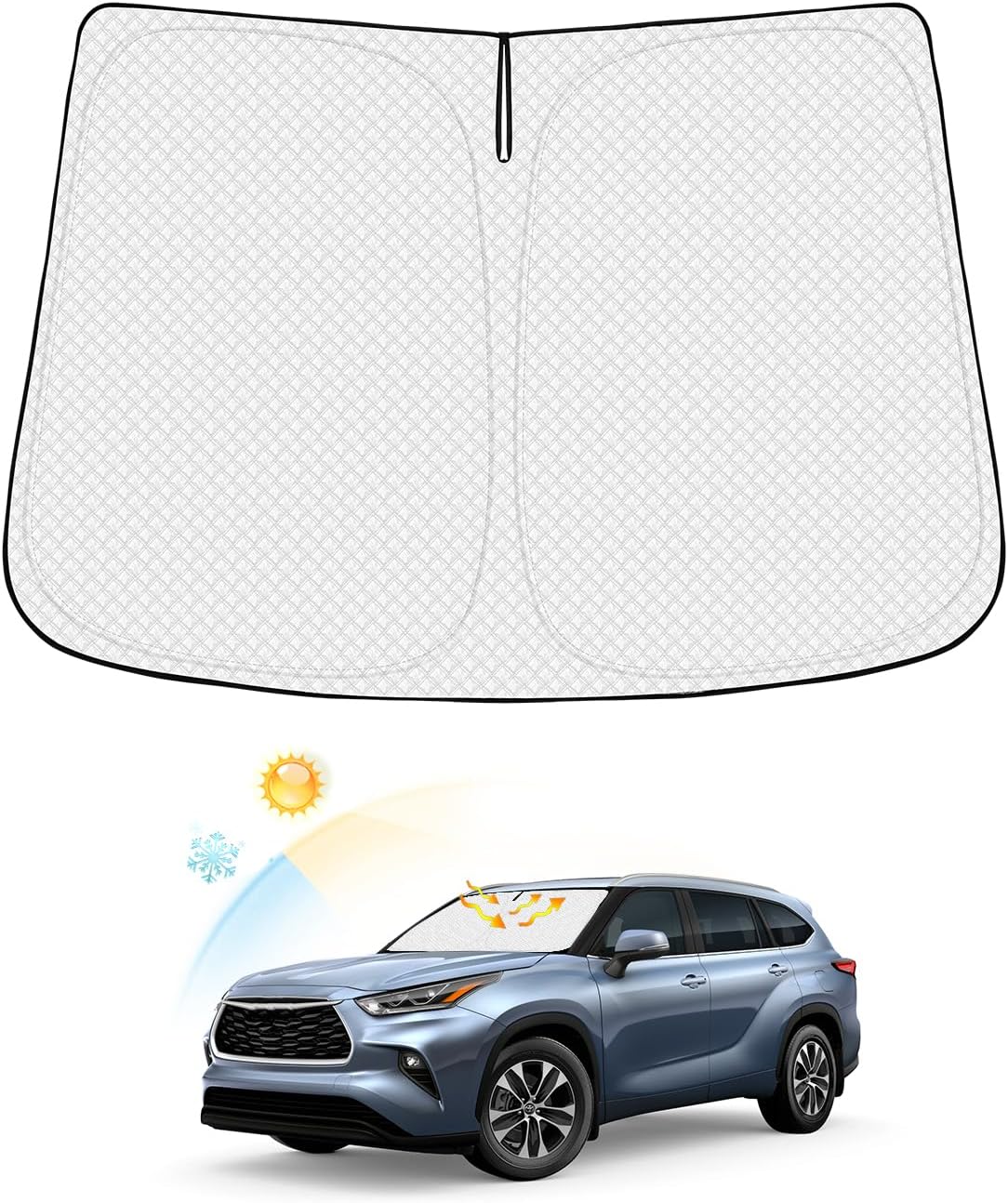 Windshield Sun Shade for Toyota Highlander 2020-2025 2026 Accessories Thicken 6-Layer Front Window Sunshade Cover Sun Visor Protector Foldable Block UV Rays Keep Vehicle Cool