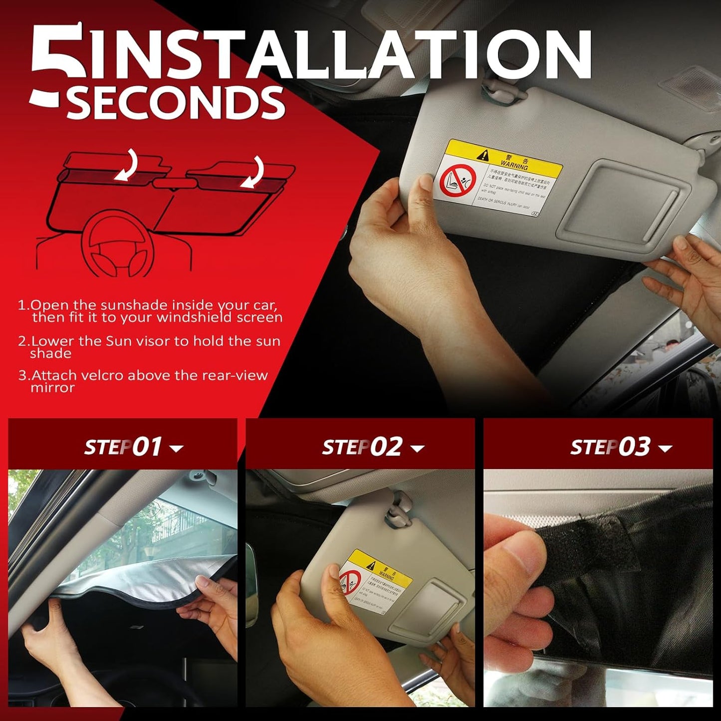 KAYZT Windshield Sun Shade for 1996-2025 2026 Che-vrolet/Chevy Express Cargo Van 1500, 3500, 4500, LS, LT Foldable Sunshade Front Window Custom Fit Car Accessories