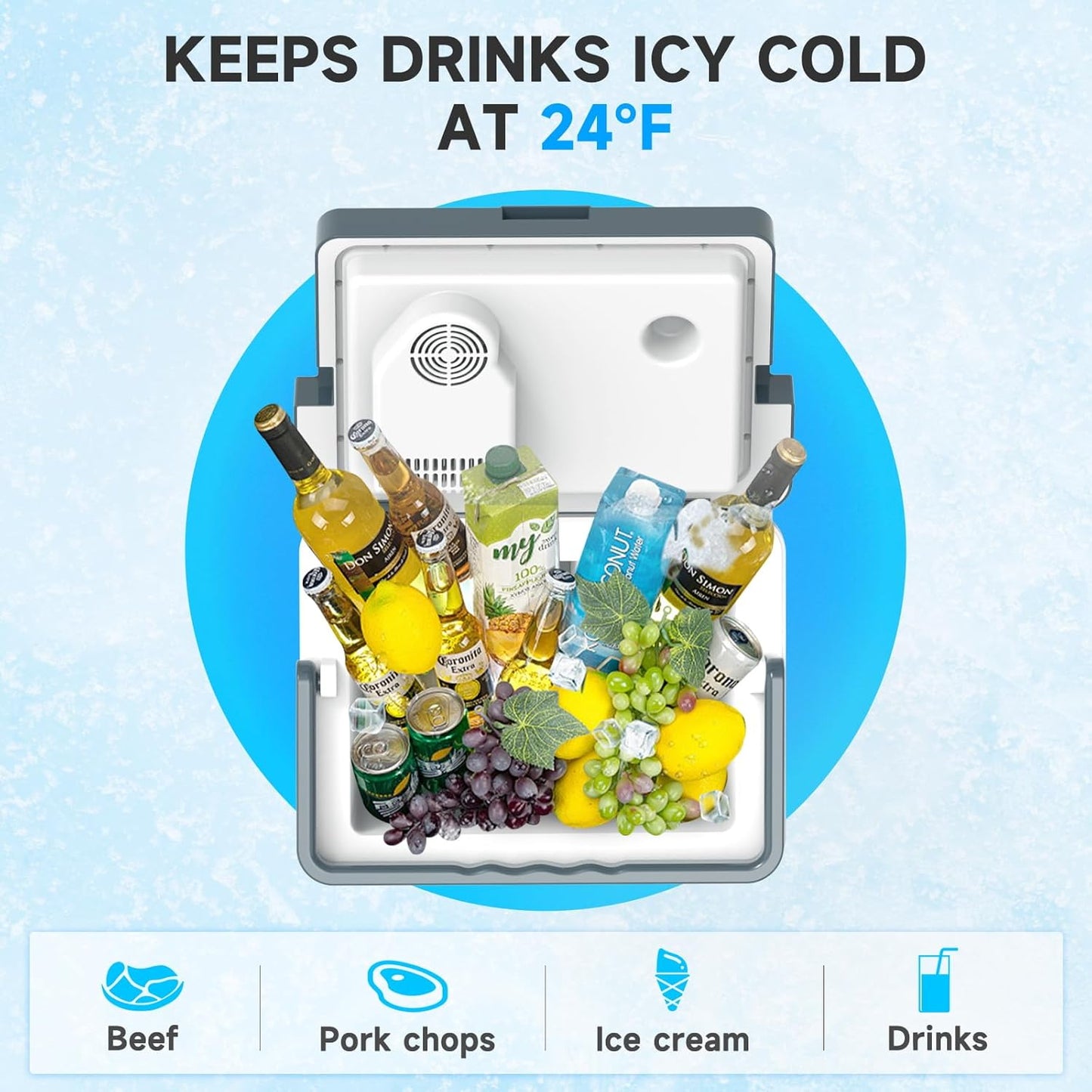 SHAREWIN Electric Cooler & Warmer with Handle 26.5 Quart/25L Portable Thermoelectric Fridge for Vehicles & Trucks with 110V AC & 12V DV, 12V Car Cooler for Camping, Travel Grey