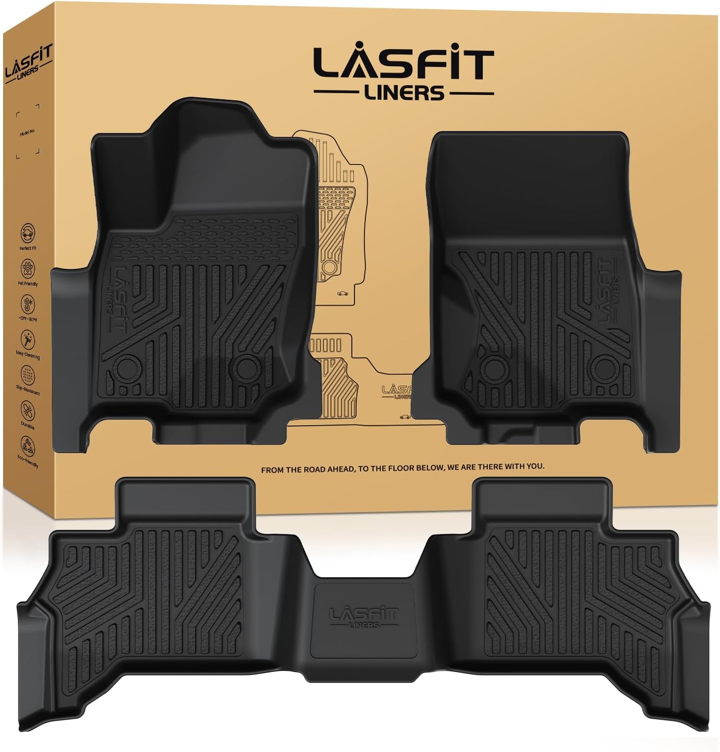 LASFIT Floor Mats for Toyota 4Runner 2025 5 Seats(Not for Hybrid), All Weather TPE Custom Fit Floor Liner for 4Runner SR5/TRD/Limited 6th gen Front&Rear 4 Runner Car Mats, Black