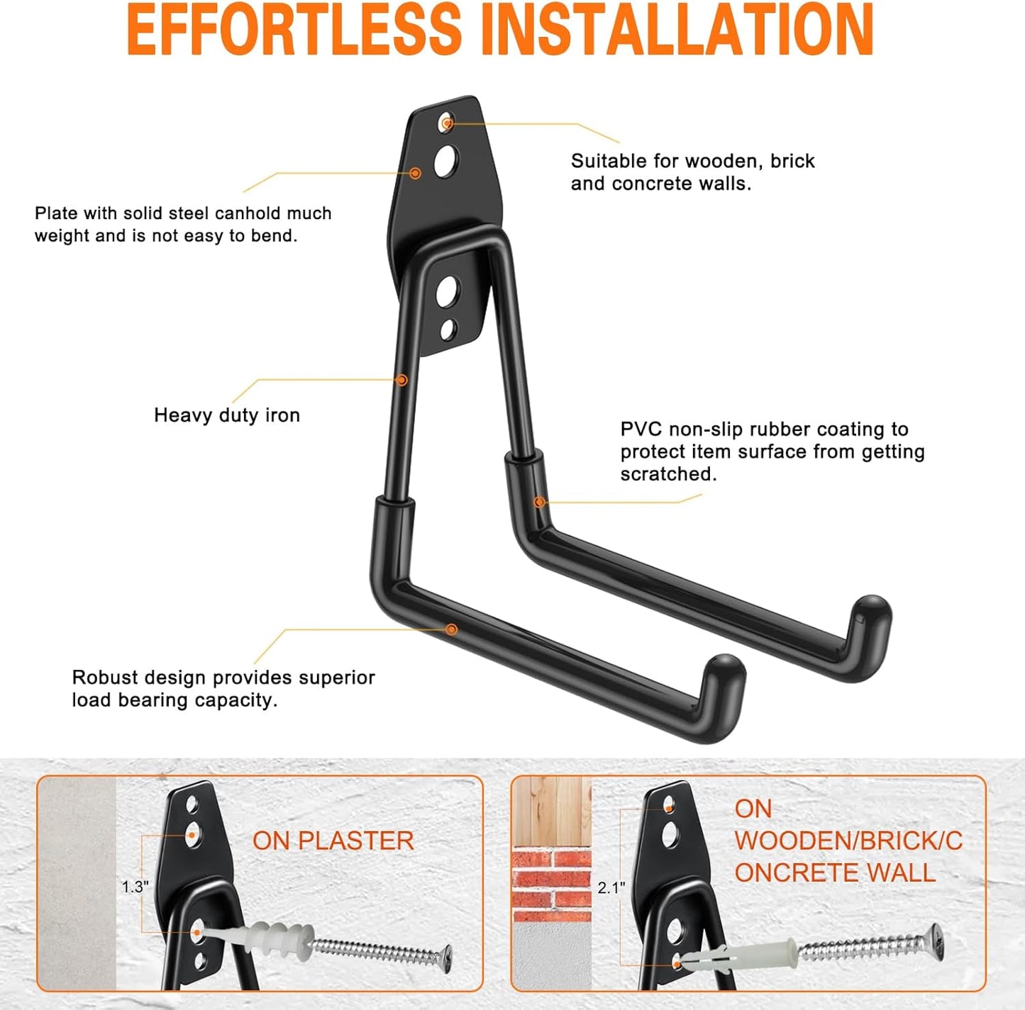 Heavy Duty Garage Hooks 10 Pack, 5.1 inch Medium U Shaped Hanger, Wall Mounted Storage System, Power and Garden Tool Organizer, for Hanging Ladders, Hose, Bulk Items and More