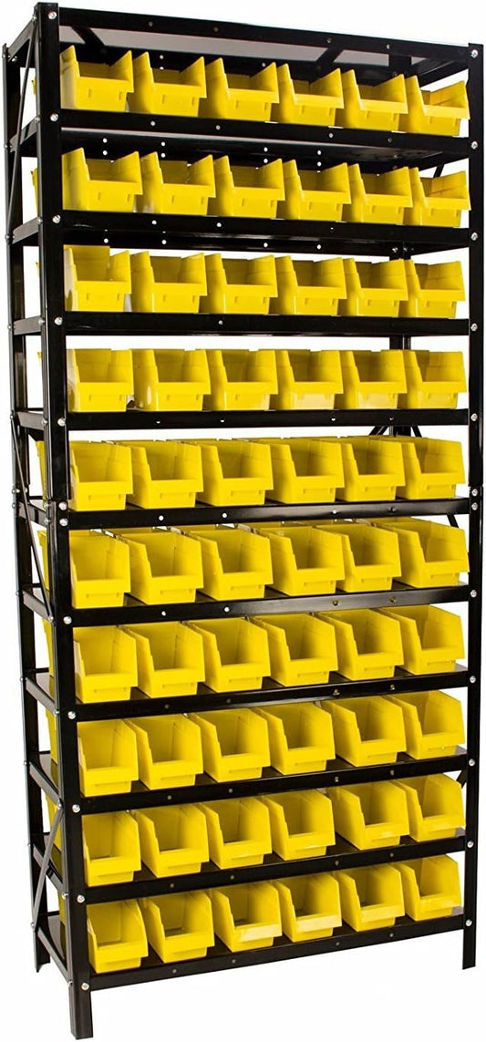 Erie Tools TLPB60 60 Parts Bin Shelving Organize with Plastic Bins for Garage, Shop, and Home Storage