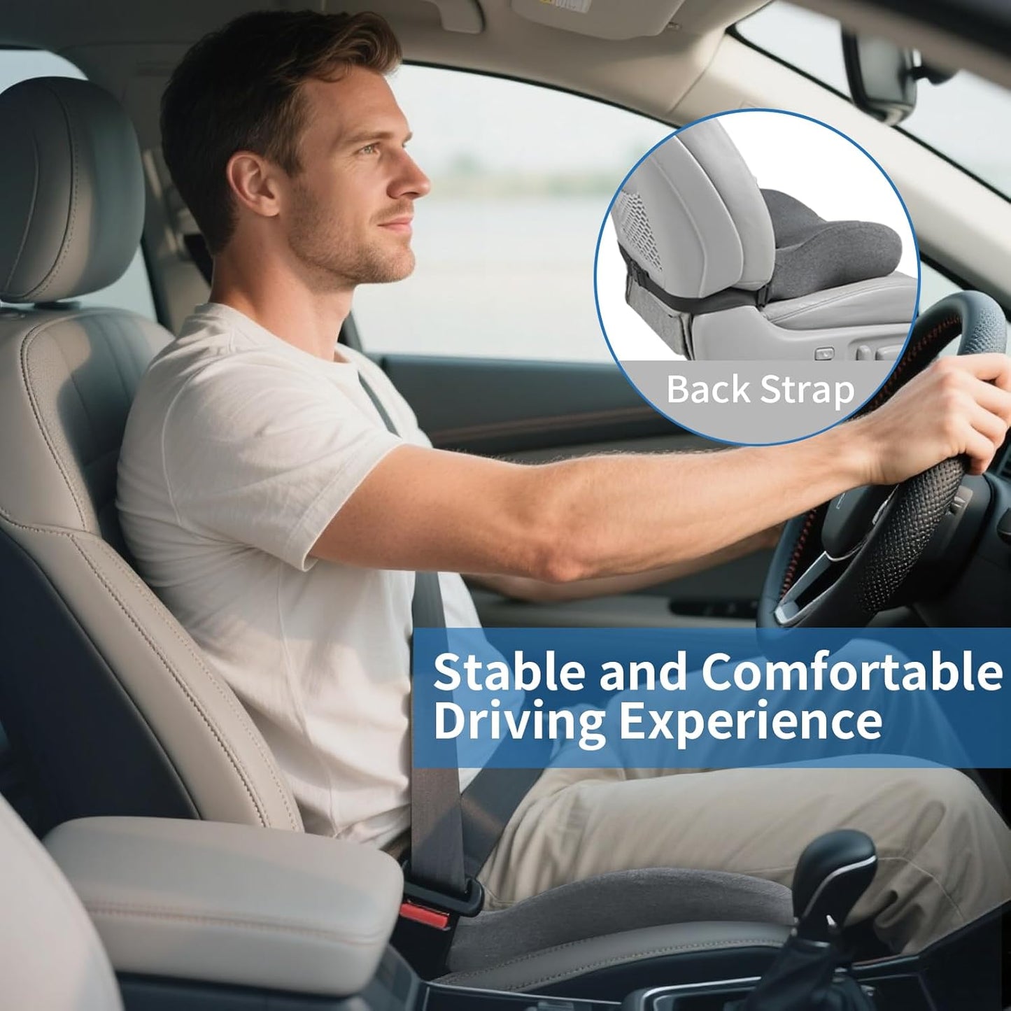 Office Chair Cushion - High Support Thickened Car Seat Cushion with Strap for Hip, Sciatica,and Tailbone Pain Relief - Ideal for Heavy People, Memory Foam Seat Cushion for Car, Truck, Home