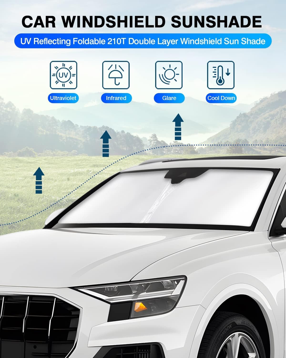 KUST Windshield Sun Shade for Audi Q8 2019-2023 2024 2025 2026 Window Shade Sun Visor Cover Foldable Blocks UV Rays Keep Your Car Cooler