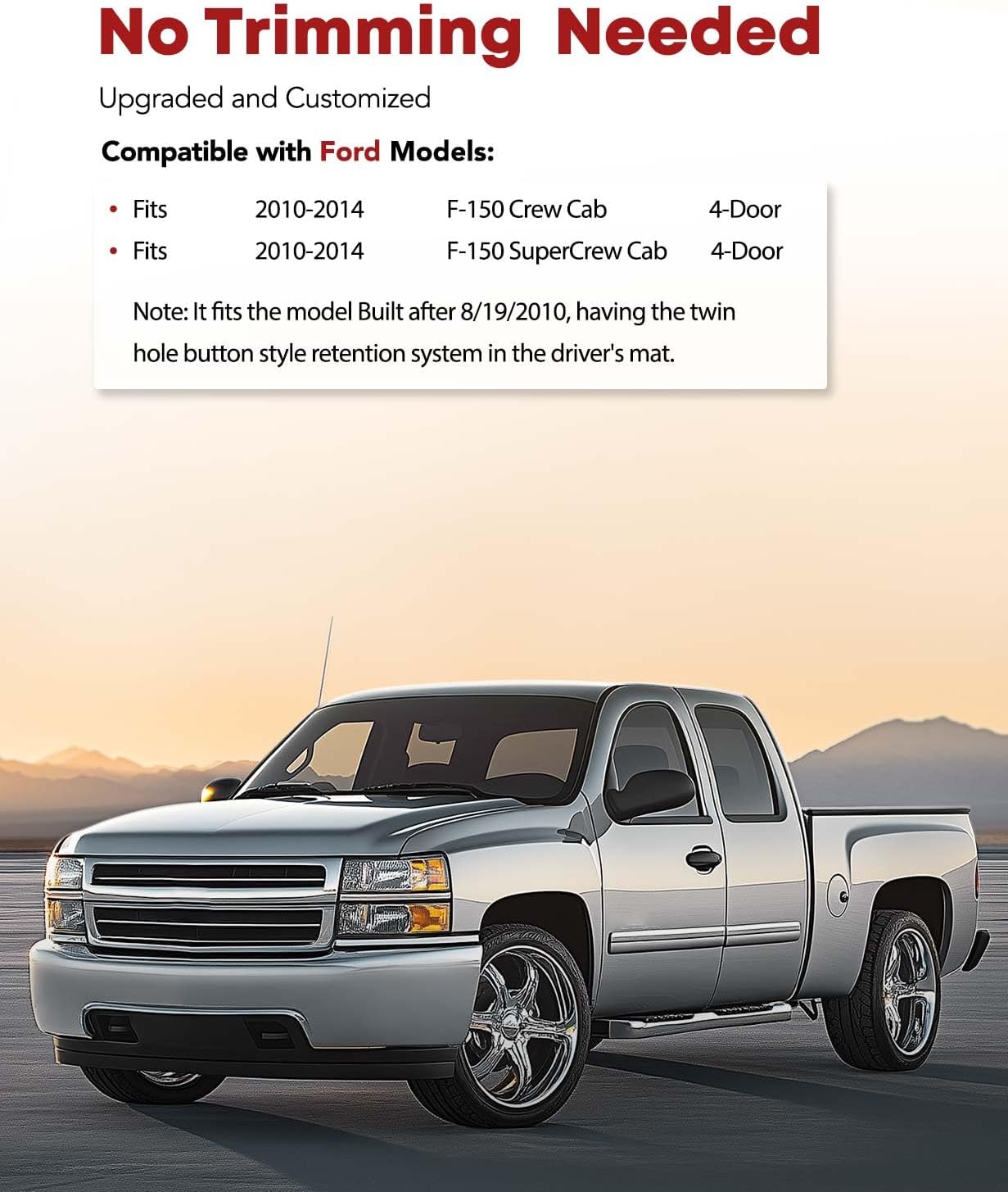 YHTAUTO Floor Mats Fit 2010-2014 Ford F-150 (SuperCrew/Crew Cab Built After 8/19/2010), TPE All Weather Floor Liner Odorless Custom Fit Car Mats, 1st 2nd Row F150 Accessories