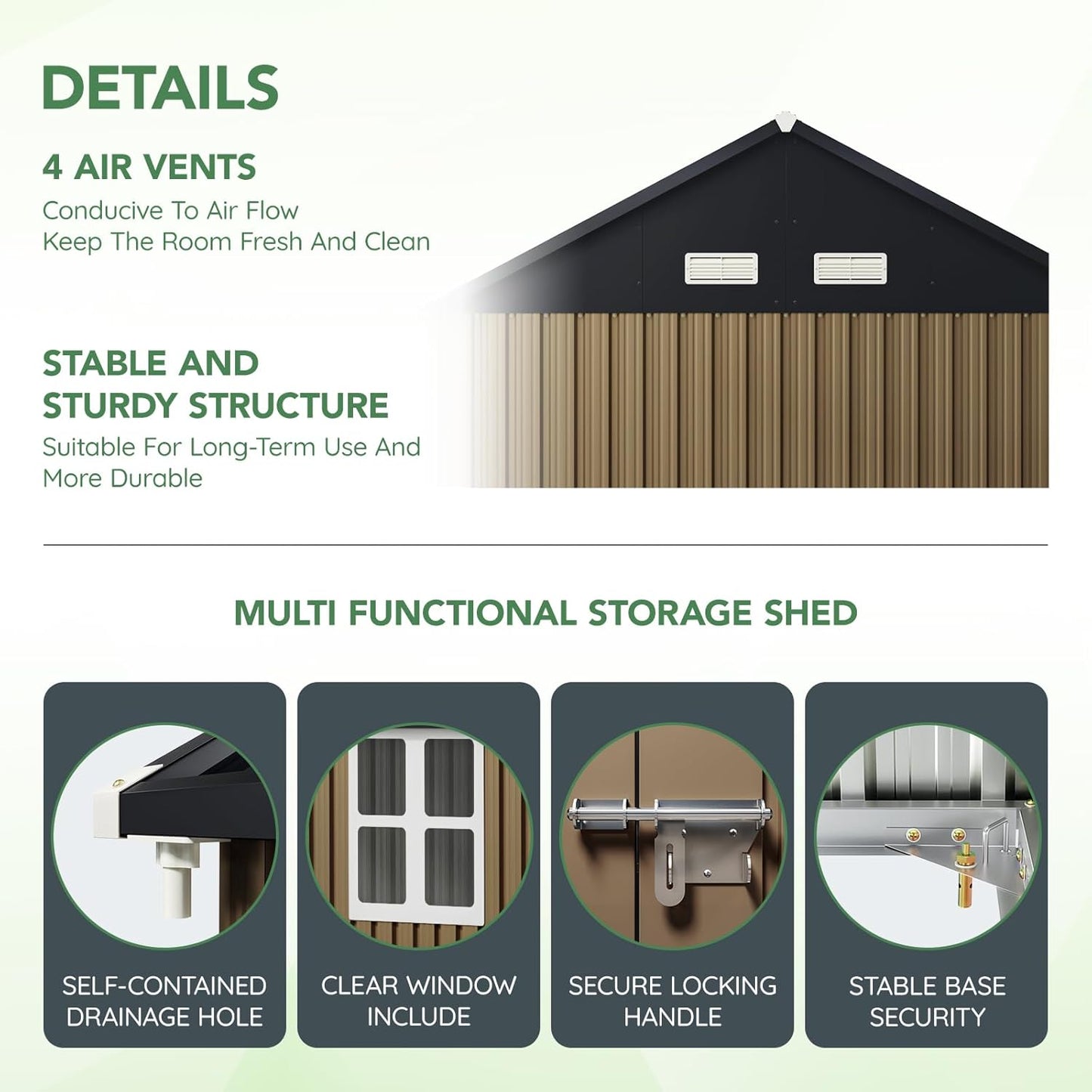8X6FT Outdoor Steel Storage Shed with Lockable Doors, One Window,Ideal for Garden, Backyard, Patio Storage,Brown