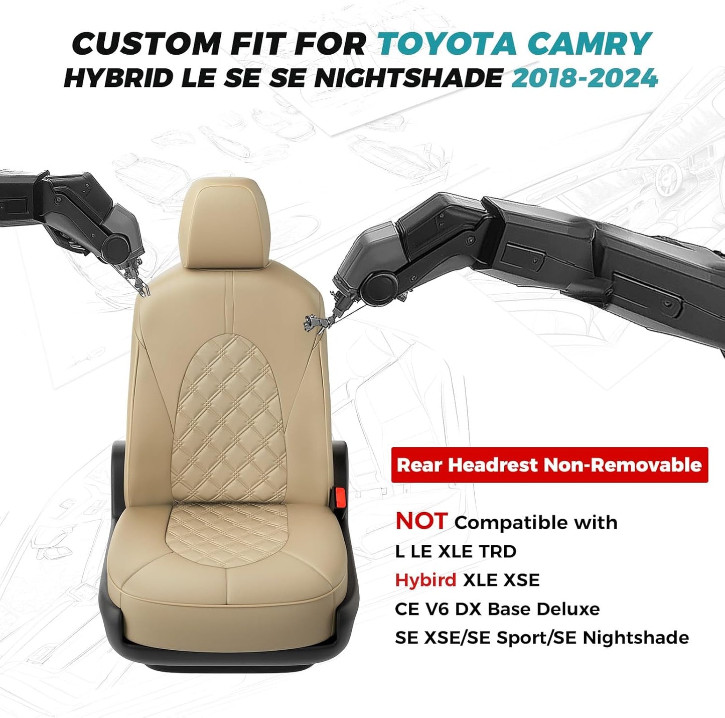 for Toyota Camry Seat Covers Hybrid LE SE 2018 2019 2020 2021 2022 2023 2024 - Custom Car Seat Covers Full Set, Waterproof Breathable Seat Cover for Cars, Leather Cushion Protectors Beige