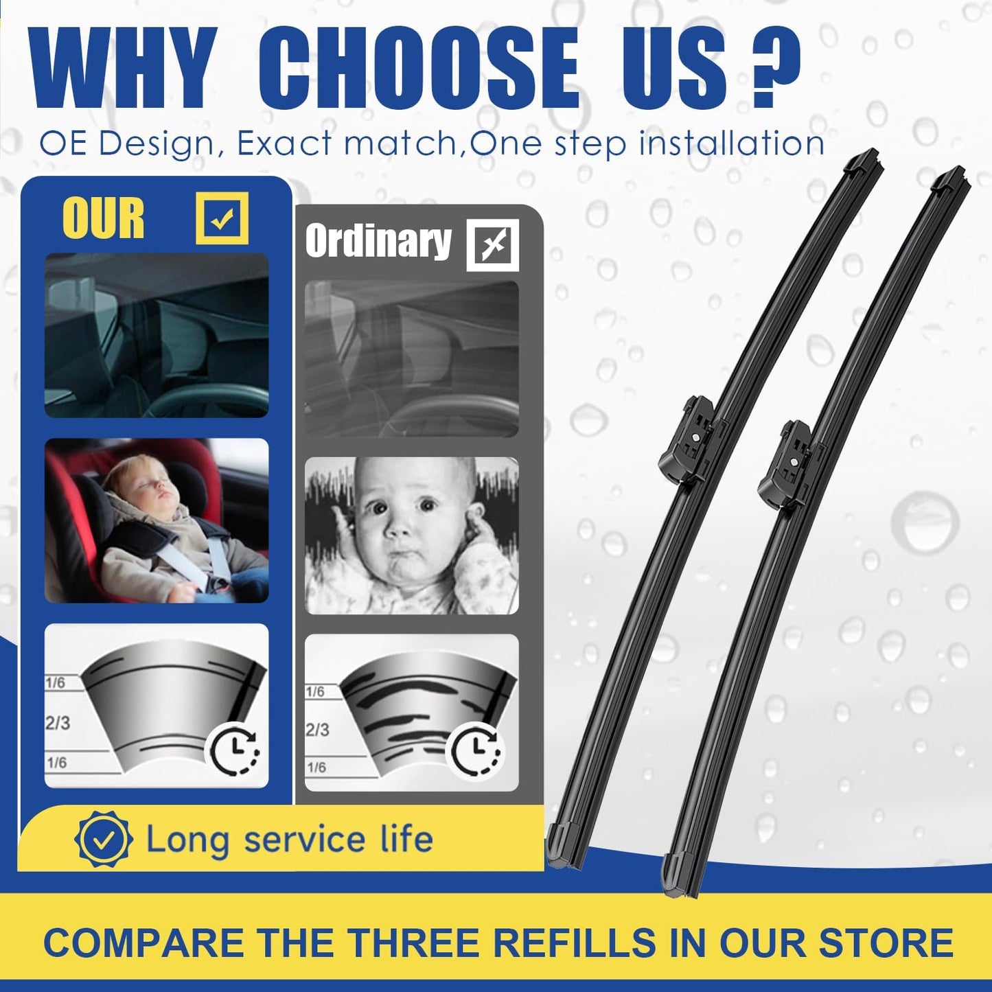 3 wipers Replacement For 2017 2018 2019 2020 2021 2022 2023 Mini Cooper Countryman, Windshield Wiper Blades Original Equipment Replacement - 23"+21"+10" (Set of 3) Top Lock