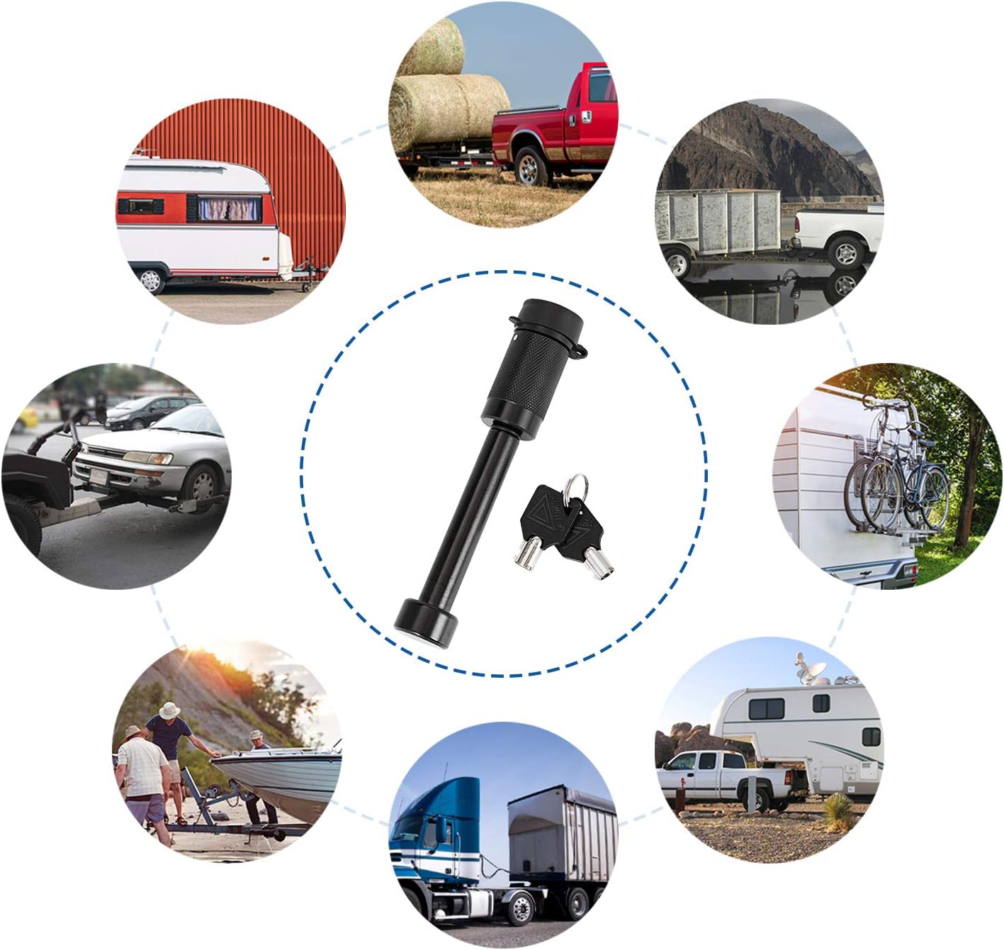 METOWARE Trailer Hitch Locks Receiver Lock Keyed Alike Fits Class III IV 2" 2-1/2" Receiver with 5/8" Dia 3-1/2” Long Pin and Anti-Rattle Rubber O-Rings, for Trailer Truck Car Boat (4 Pack)