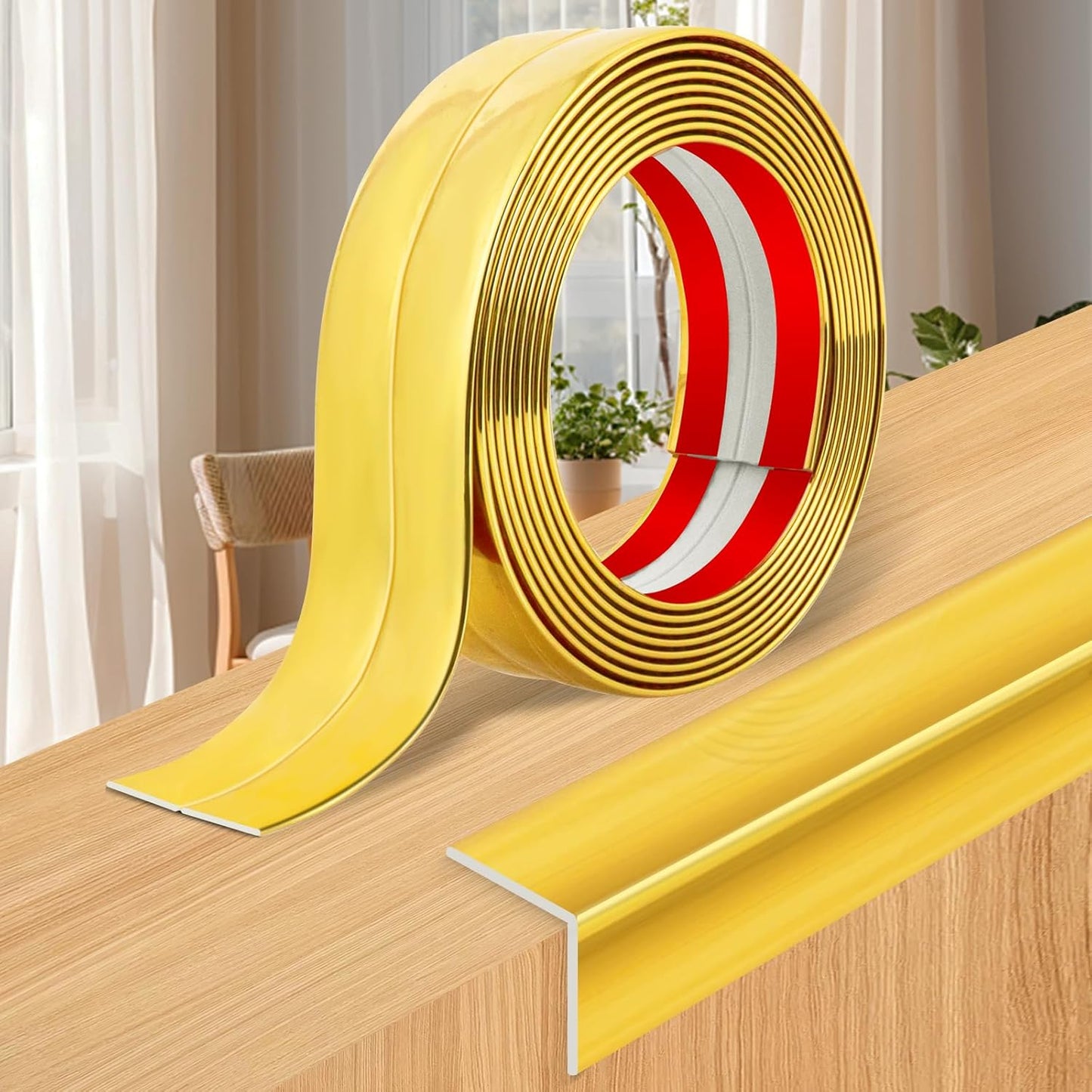 Wall Corner Protector Moulding Trim Peel and Stick Wall Corner Guards Trim Flexible Self Adhesive Edge Protector Moulding, 2.4 in x 10 Ft, Gold