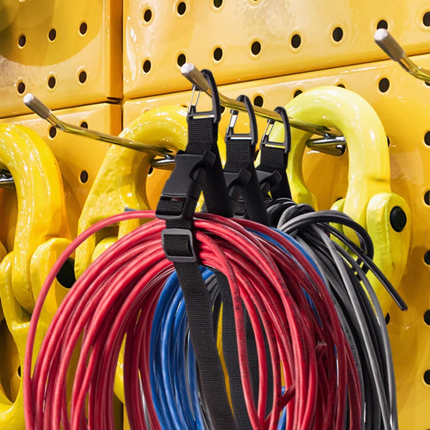 12 Pack 17 Inch Adjustable Extension Cord Holder Organizer with Triangle Clips Heavy Duty Storage Straps Extension Cord Hanger for Men Workshop and Garage Organization and Storage (Black)