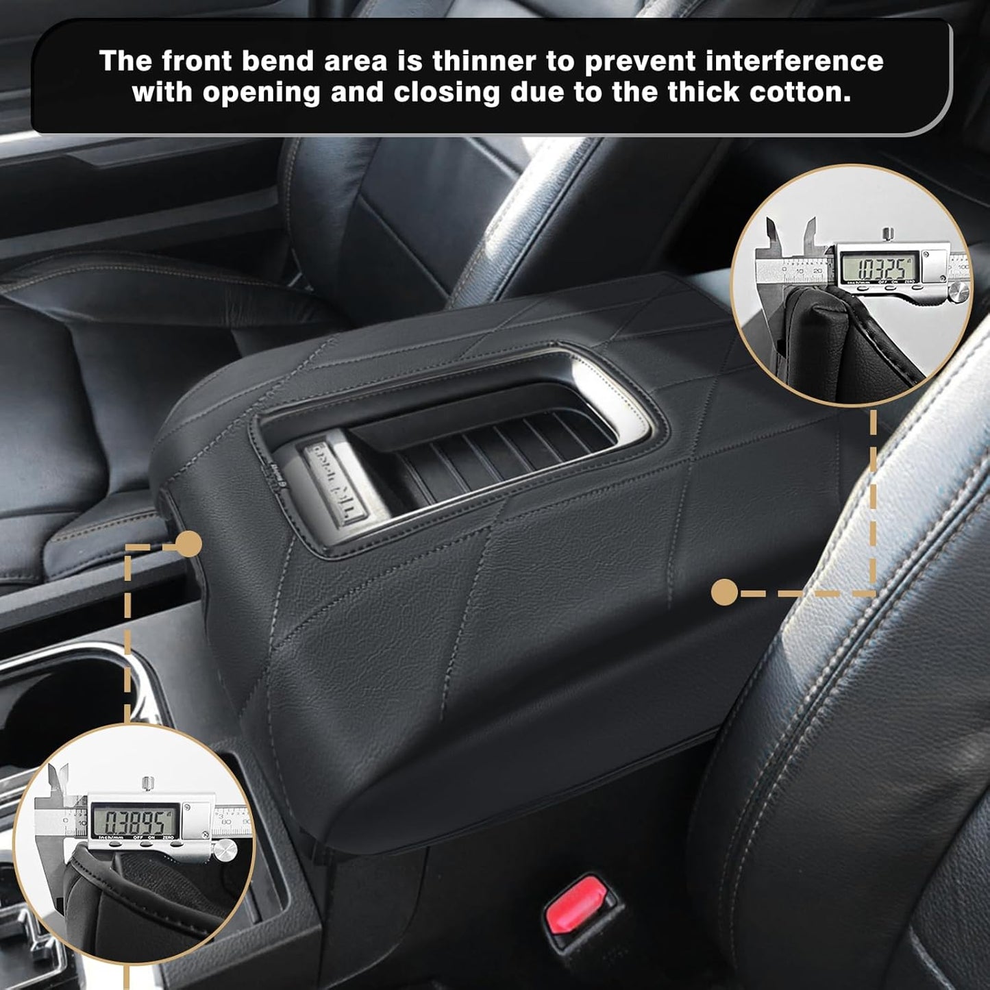 Muslogy Center Console Armrest Cover Compatible with Toyota Tundra 2014-2021 Comfort Armrest Pad Anti-Scratch Arm Rest Cushion Vegan Leather Protector 1-Inch Extra Thick(Bucket Seat ONLY)