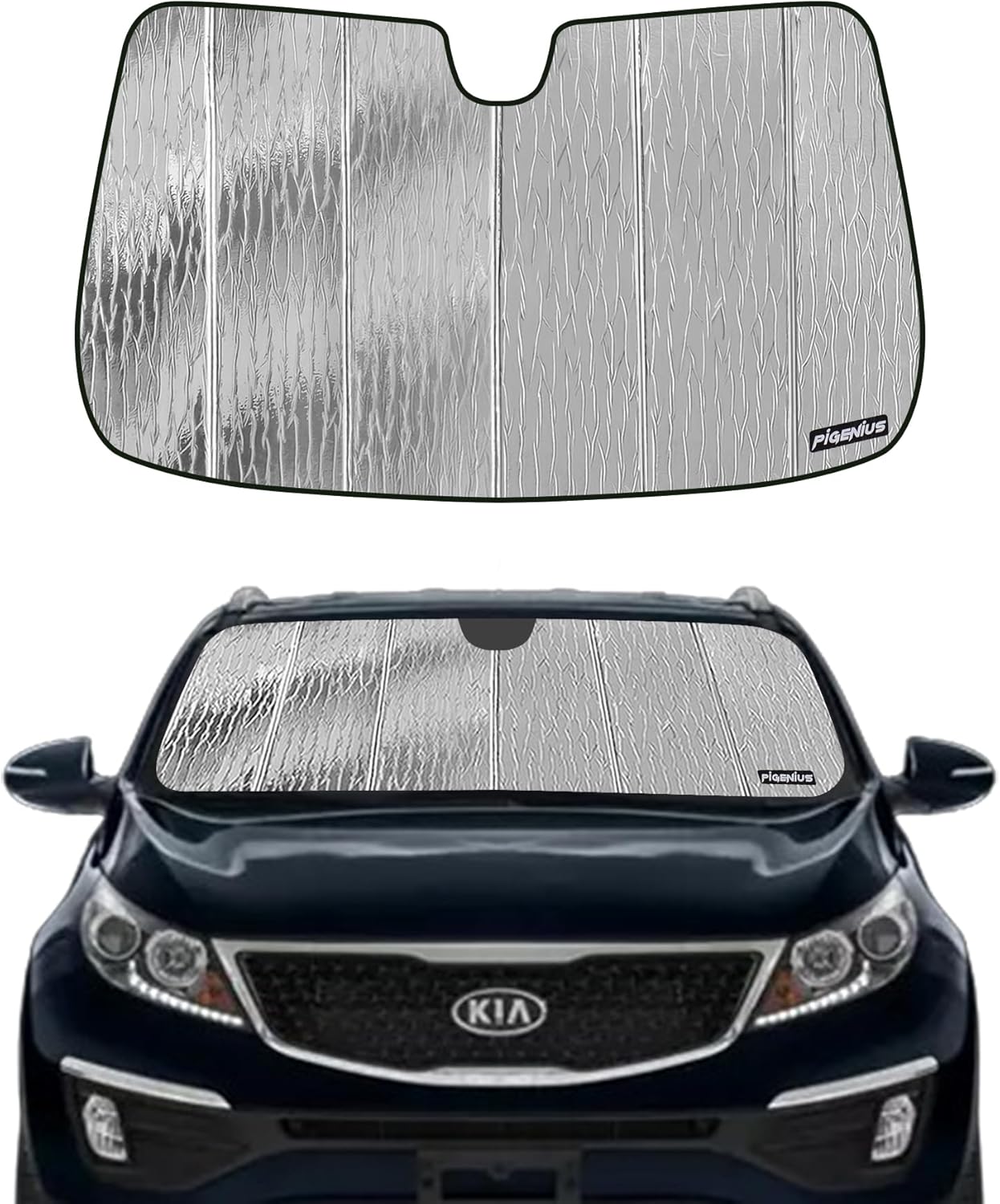 Windshield Sun Shade for Kia Sportage 2011-2016,Front Window Sunshade Shield, 2-in-1 Reflective Sun Shade,Silver for Summer, Black for Winter