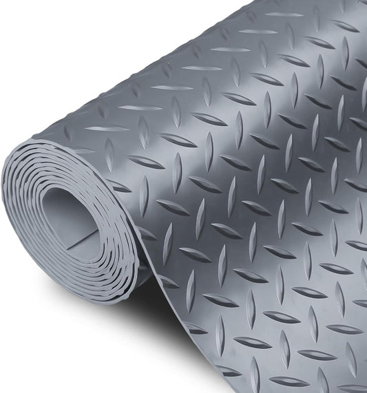 SEAL 6 x 20 Ft Premium Garage Floor Mat, Solid 2.8mm Thick Gray Commercial Grade Heavy Duty Parking Mat for Garage Floor, Golf Cart Parking, Water/Stain Resistant Floor Runner (Embossed Diamond Plate)