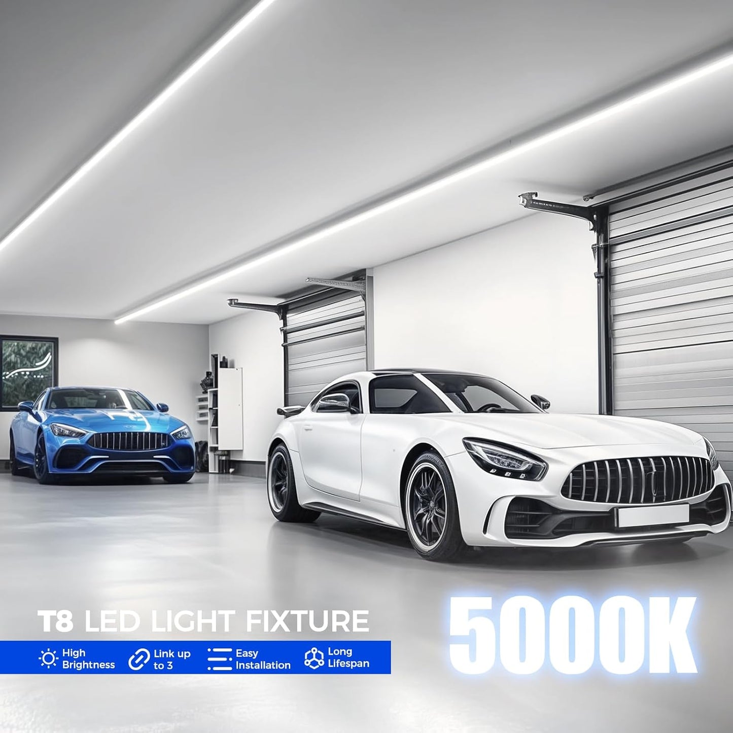 Barrina 8FT LED Shop Light, 100W 15000LM 5000K, Clear Cover Linkable LED Tube Lights, V Shape Integrated T8 Lighting, Ceiling Lights for Garage, Warehouse, Workshop, ETL Listed,10 Pack