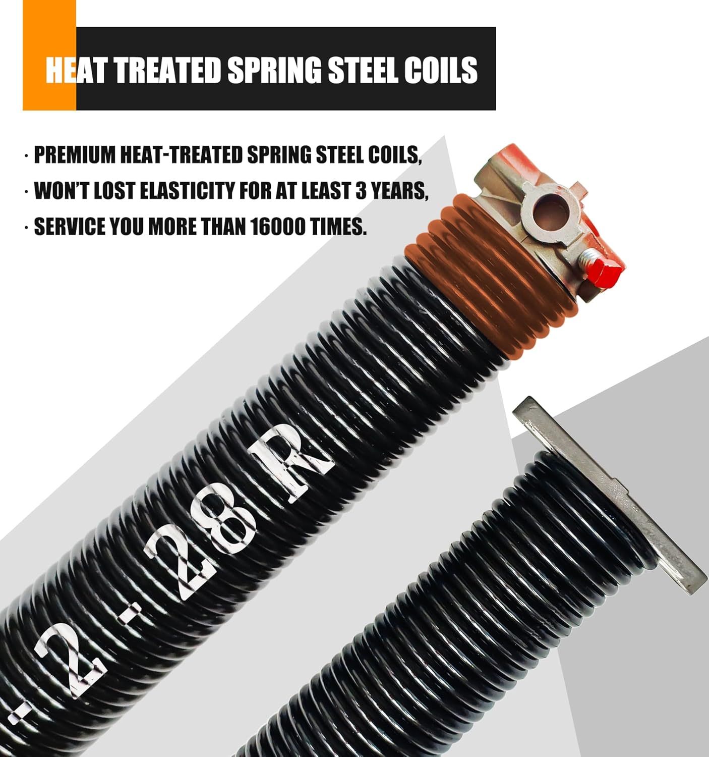 Garage Door Torsion Spring Set, Pair of 2" Electrophoresis Coated Garage Door Spring Replacement with 2 Non-Slip Winding Bars and Bearing, Minimum 16000 Cycles (.234x2x28")