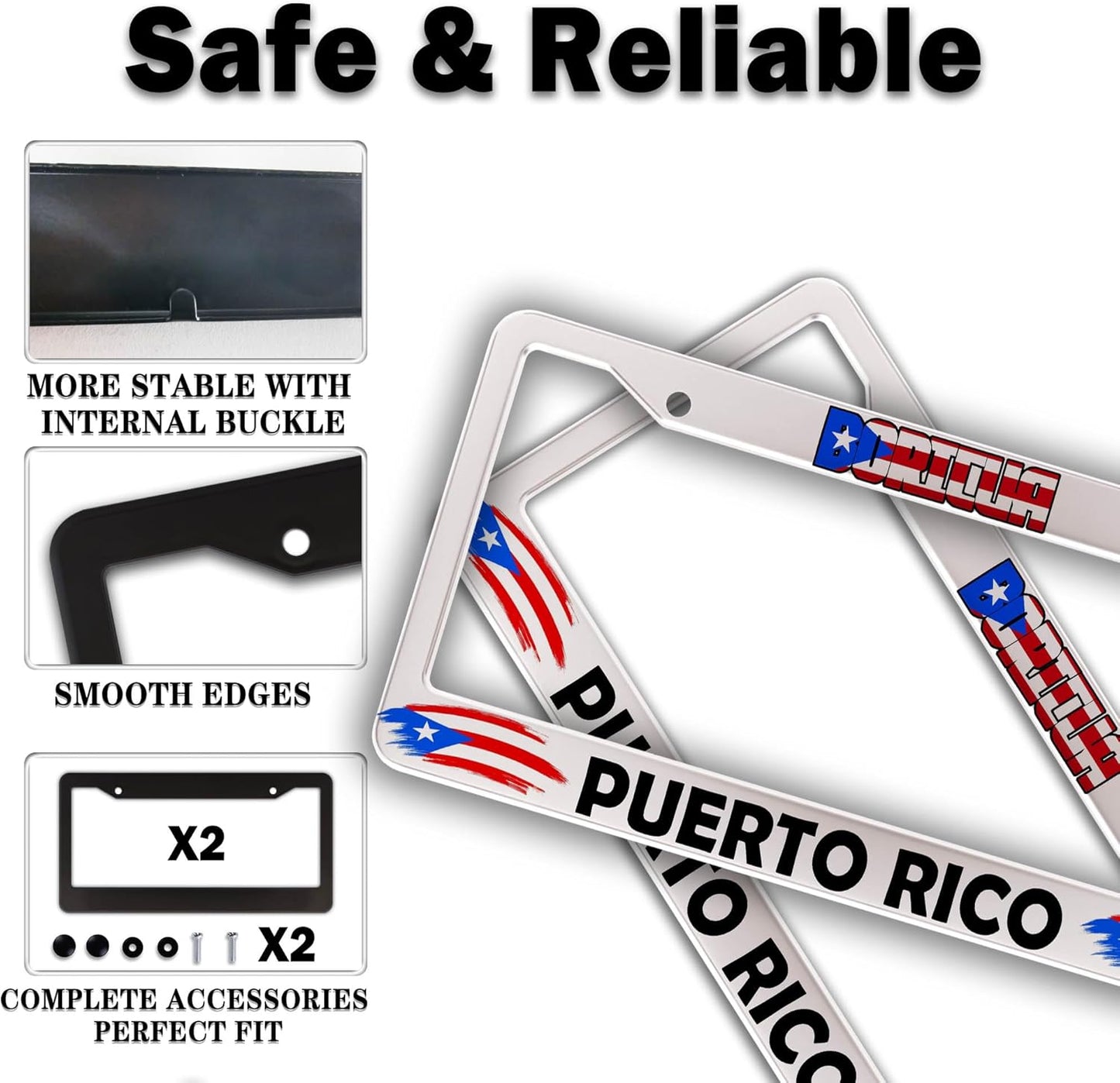 License Plate Holder for Women Multicolor License Plate Frames for Men Boricua Puerto Rico Aluminum Metal Car Accessory 2 Pack with Screw Covers Set