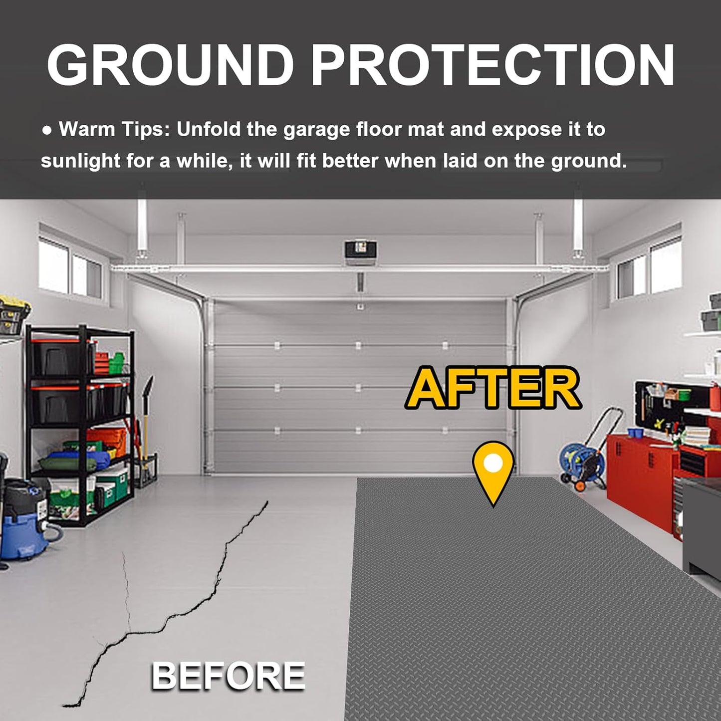 Garage Floor Mat 2.8mm Thickness PVC Garage Flooring Roll Diamond Plate Floor Mats for Garage, Workshop, Gym, Golf Cart Parking or Trailers (Grey, 7.5 x 17 FT)