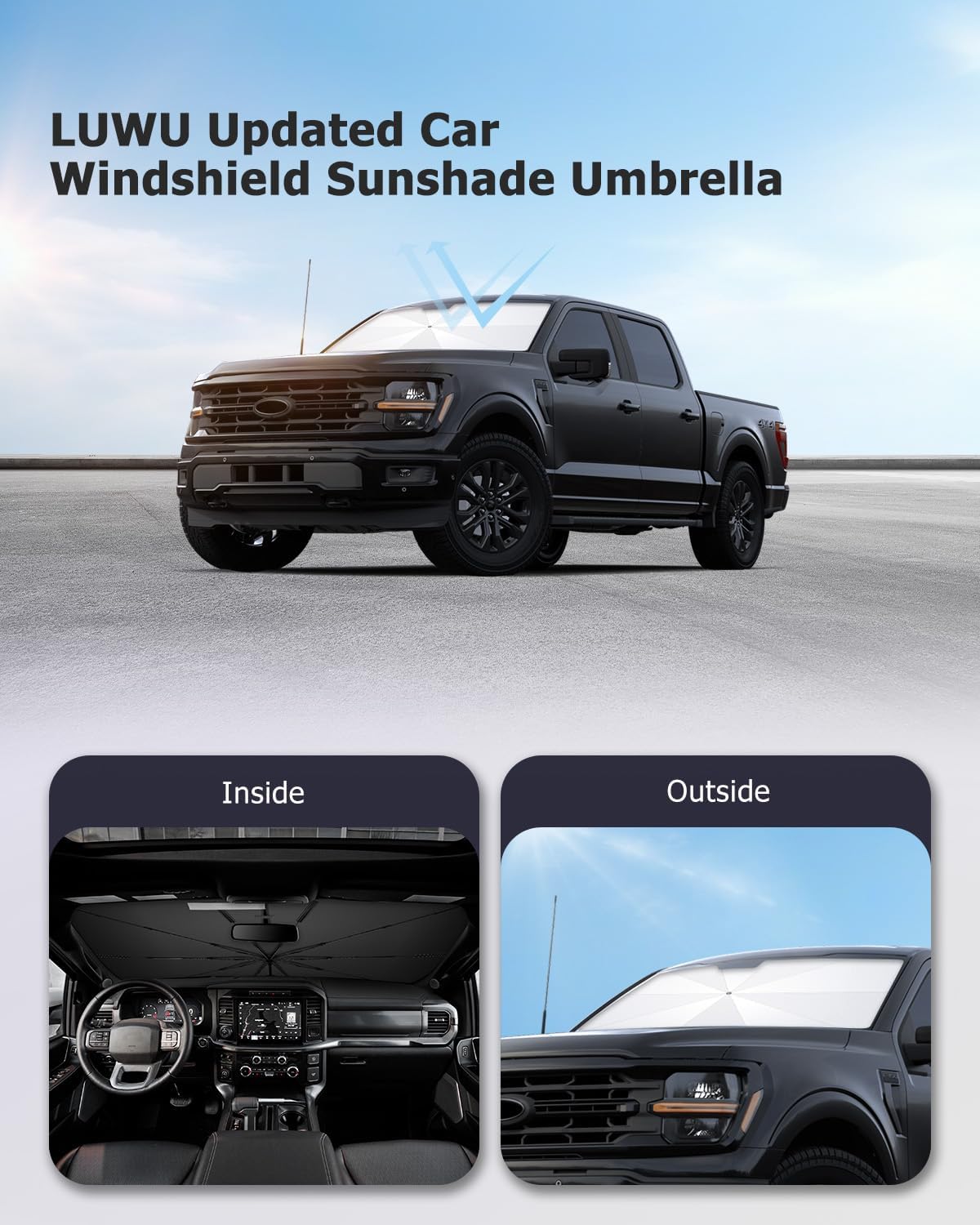 2025 Upgrade Car Windshield Sun Shade Windshield Sunshade Umbrella [Star Fabric] Protect Car from Sun Rays&Heat Damage Keeps Vehicle Cool, Spring Structure Edge Fits Sedans,SUVs,Trucks,Hatchbacks (L1)