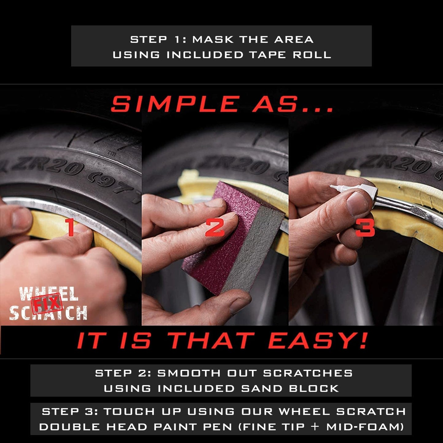 Silver Rim Touch Up Paint, Car Wheel Scratch Repair, Wheel Touch Up Paint Pen, curb rash repair, curb rim repair, Rim Alloy Silver Wheel Paint (Dark Silver Pen Only)