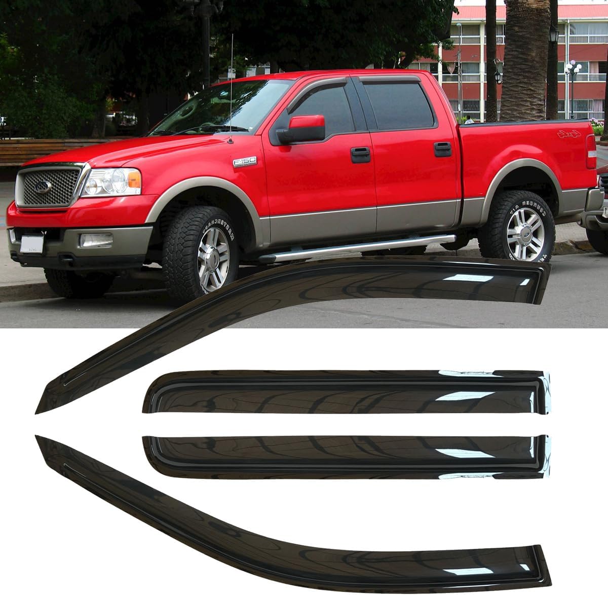 4pcs Shatterproof Rainproof Sun Rain Guards Shield Side Window Wind Deflectors Dark Smoke Vent Window Visors for F-150 04-08 Lincoln Mark LT 06-08 SuperCrew/Crew Cab 94443