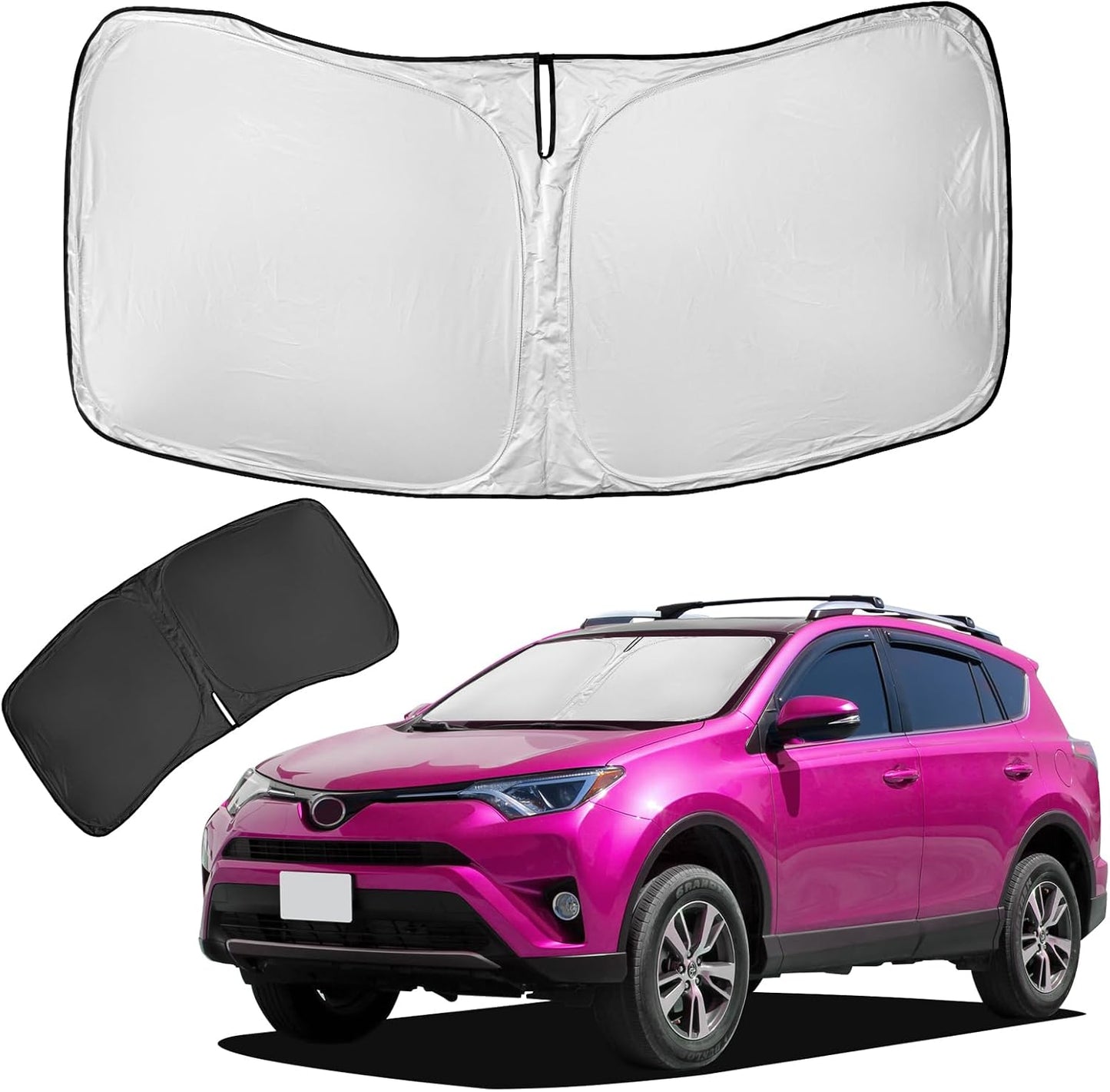for 2025 Toyota RAV4 Sun Shade Sunshade Windshield Cover 4-Layers Front Window Shade for RAV-4 2019-2024 2025 Custom Fit Sun Visor - 240T Retractable Shade Blocks UV Rays Car Accessories