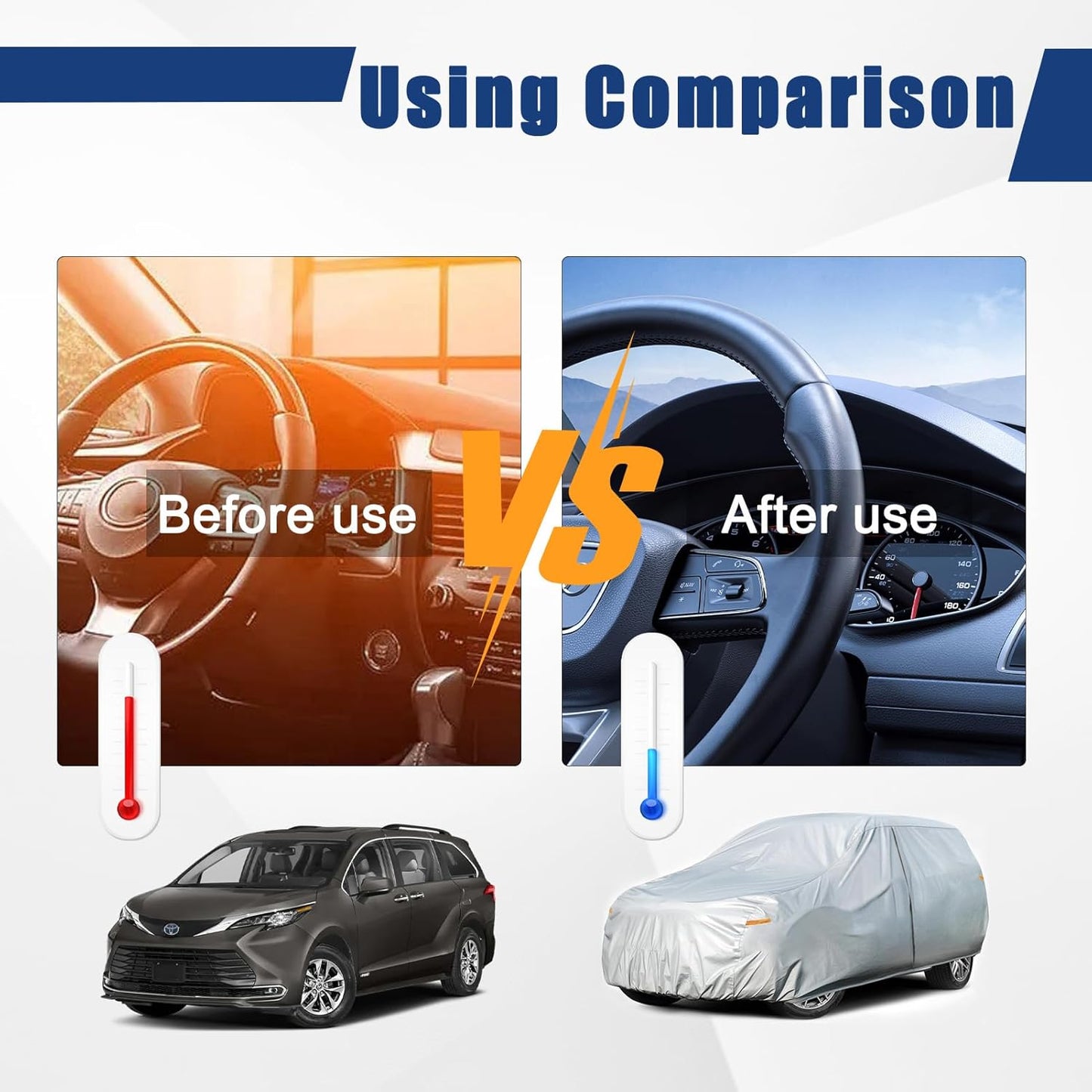 Kayme 6 Layers Car Cover Custom Fit for Toyota Sienna (1997-2025) Waterproof All Weather for Automobiles, Outdoor Full Cover Rain Sun UV Protection.Silver